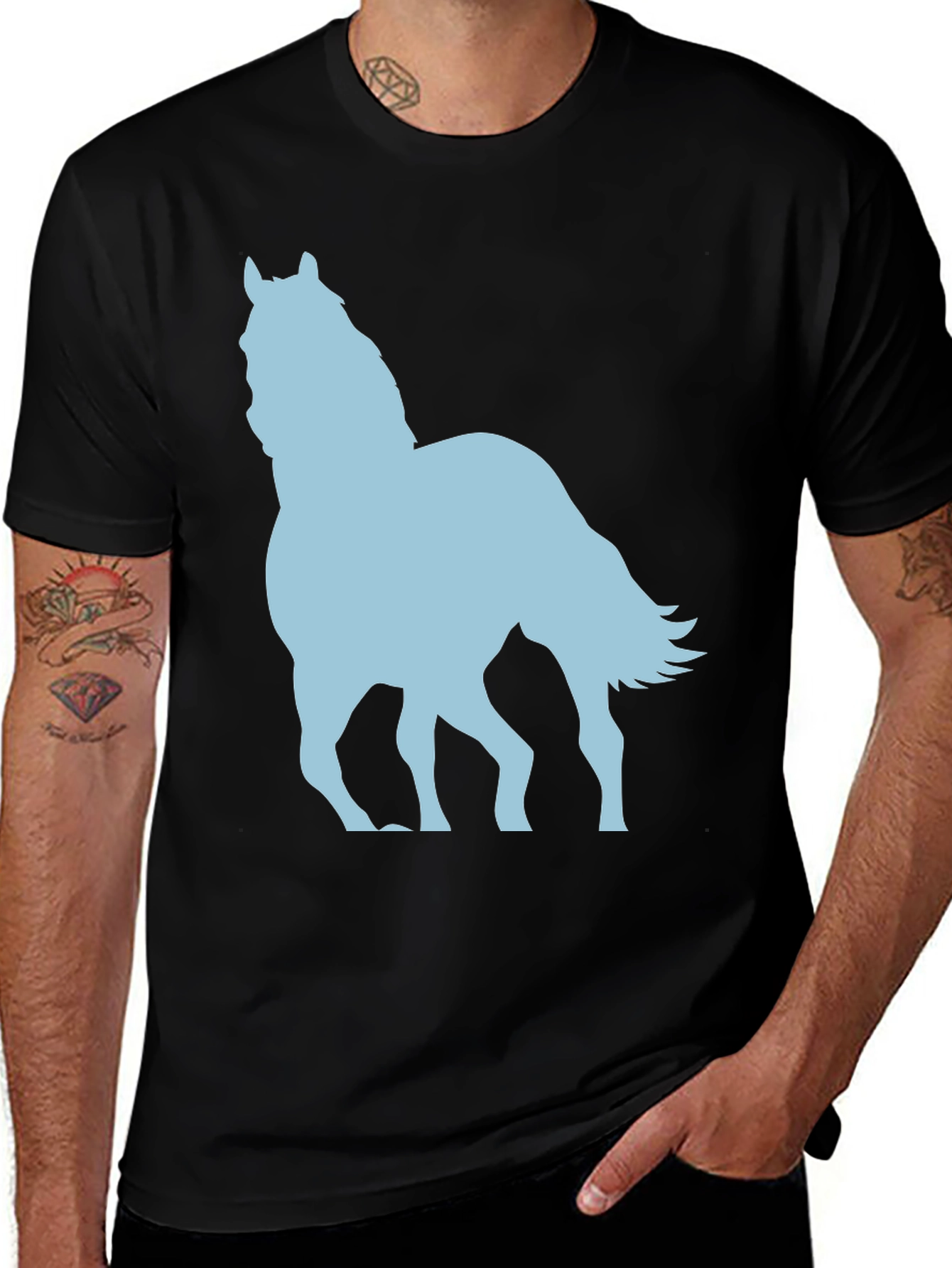 Variant 6 of Horse Graphic Tee - Black Cotton Comfort Fit