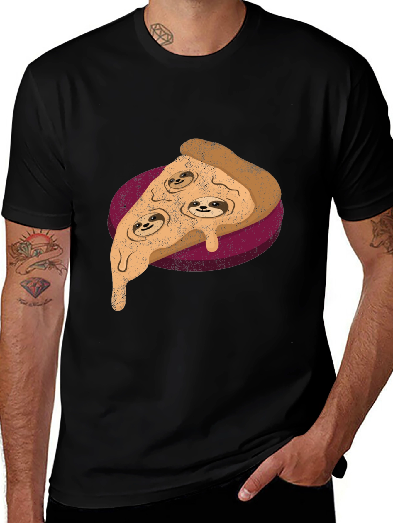 Variant 21 of Sloth Pizza Graphic Tee - Relax and Eat!