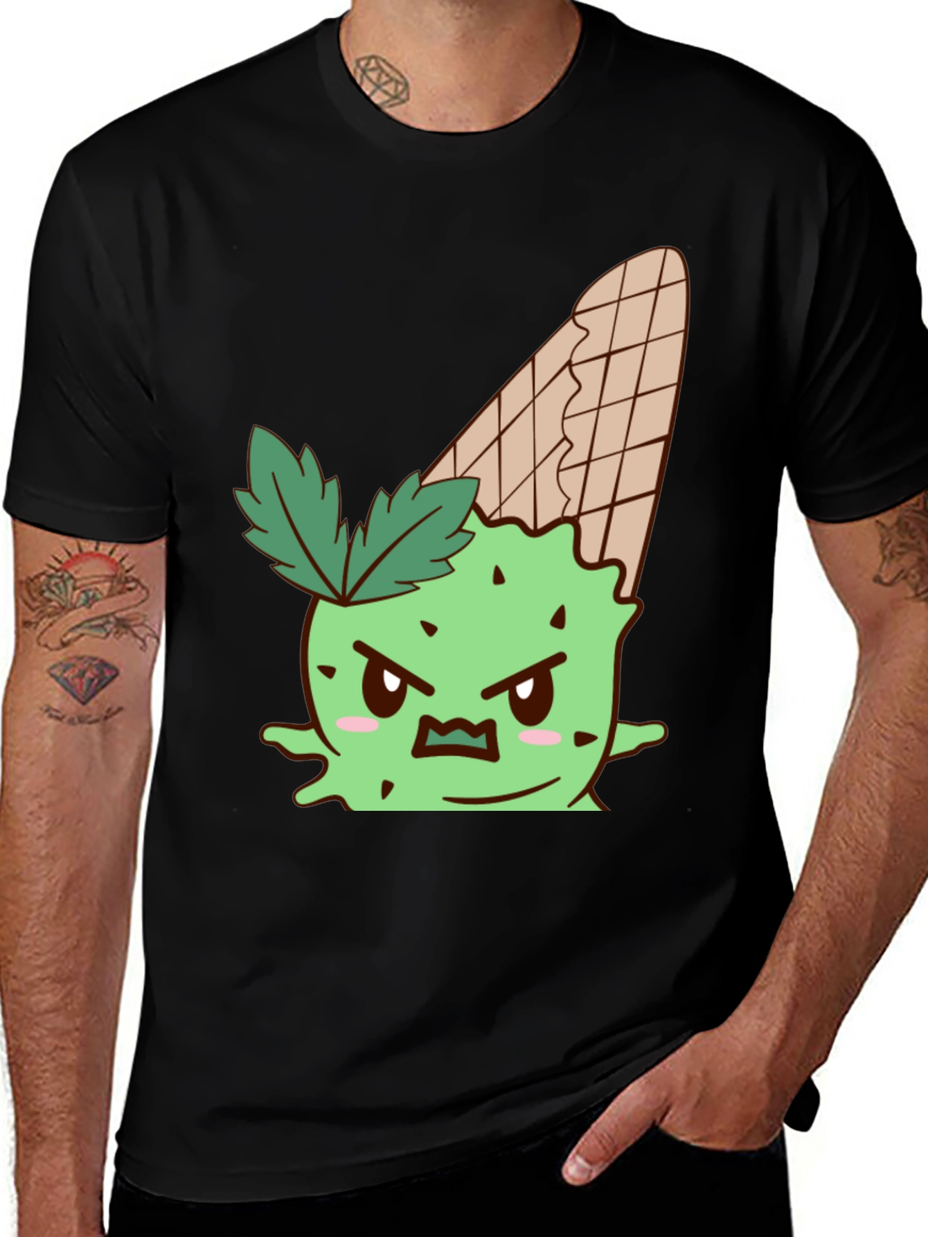 Variant 19 of Men's Black T-Shirt with Angry Ice Cream Cone Graphic