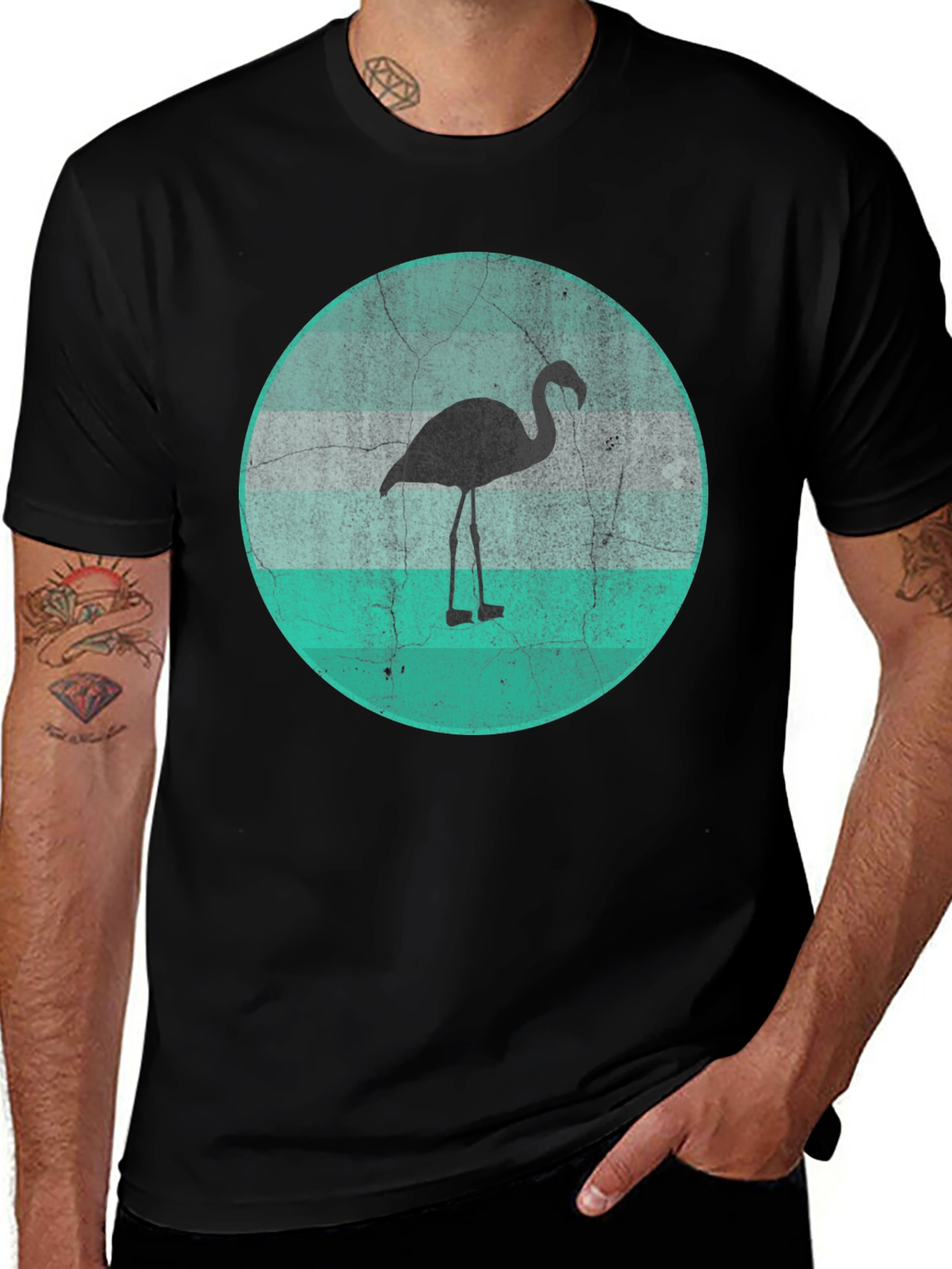 Variant 20 of Flamingo Graphic Tee - Black Cotton Blend