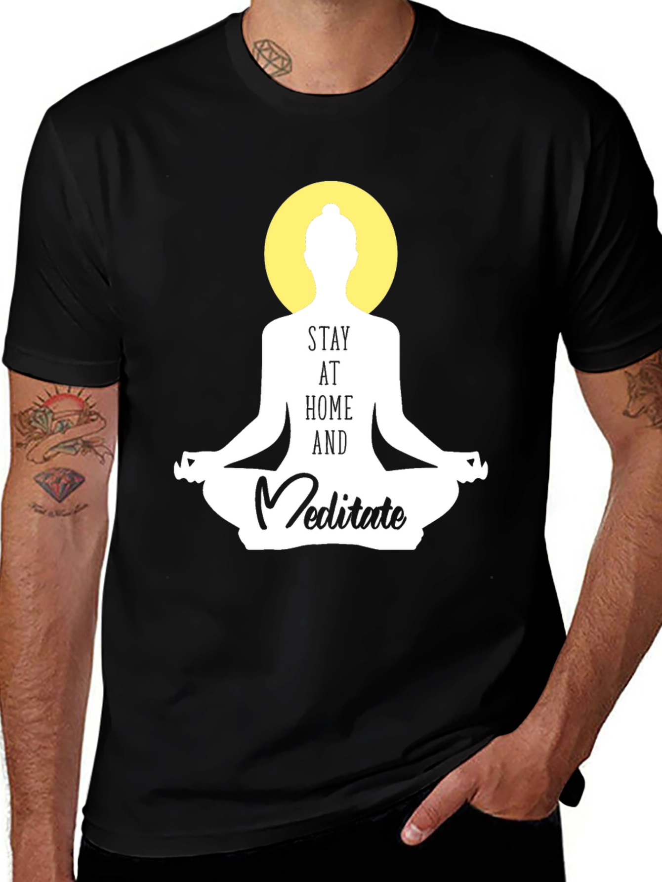 Variant 7 of Stay Home Meditate Graphic Tee - Black