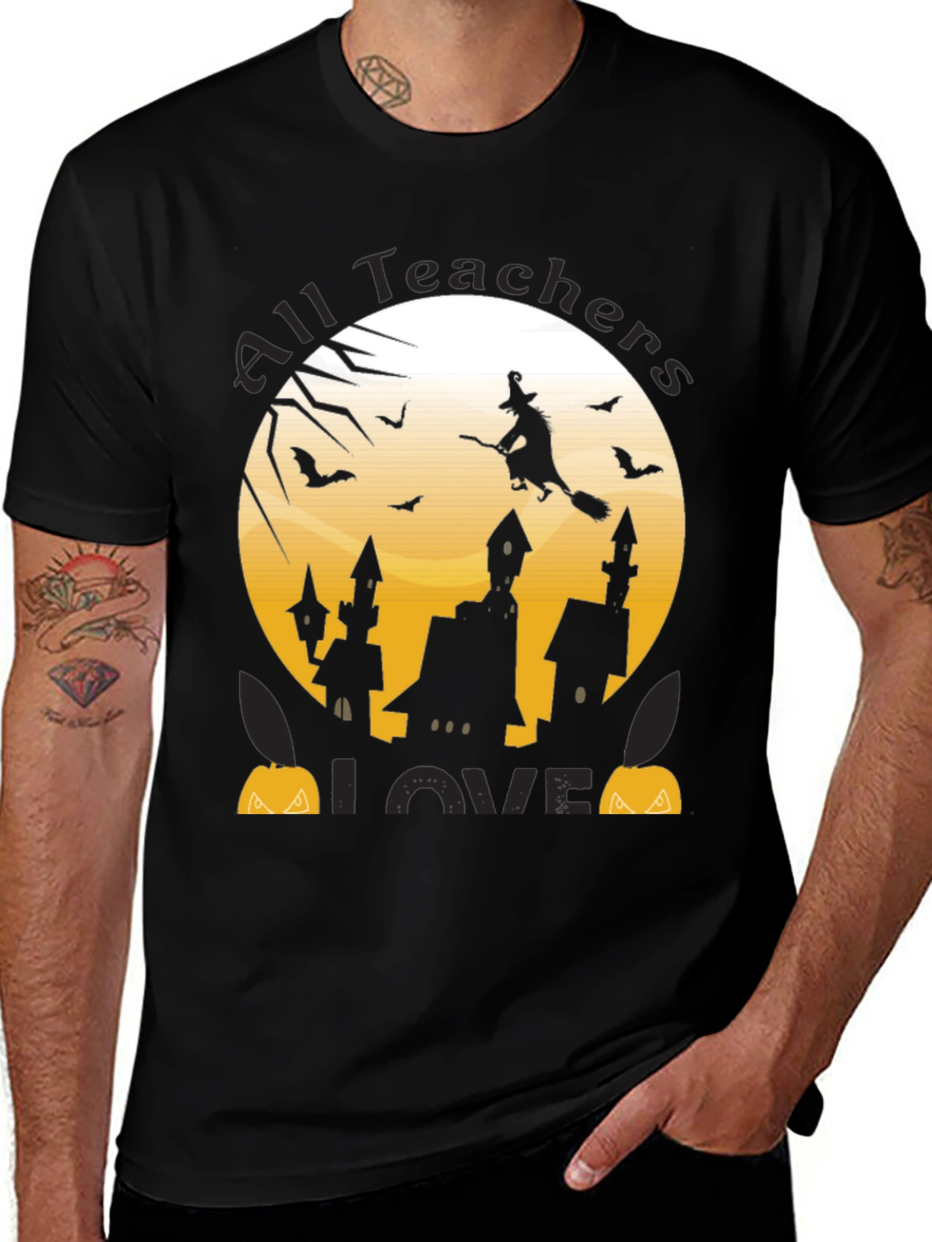 Halloween Teacher Shirt - Witch and Bats Design