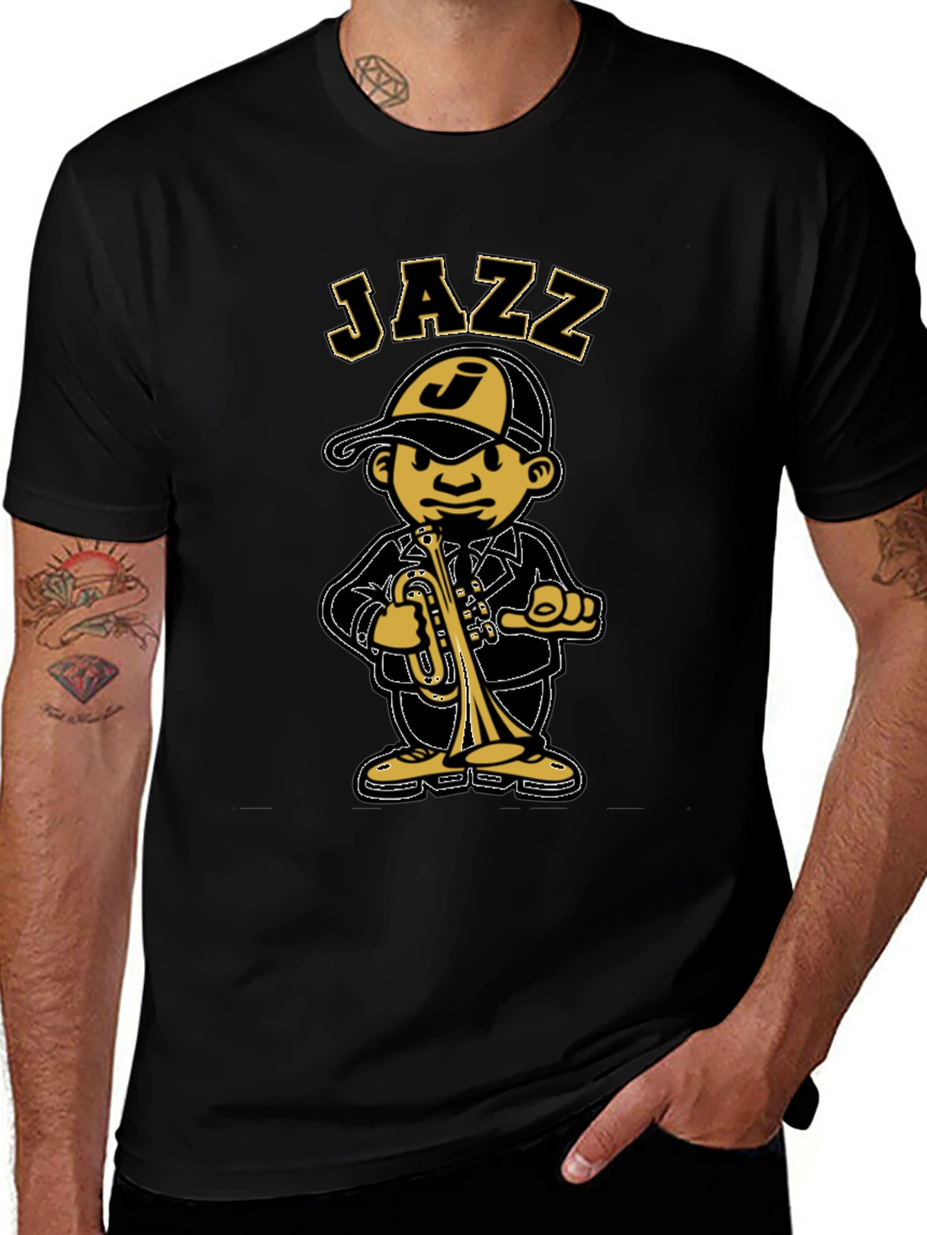 Variant 24 of Jazz Cartoon Graphic Black T-Shirt
