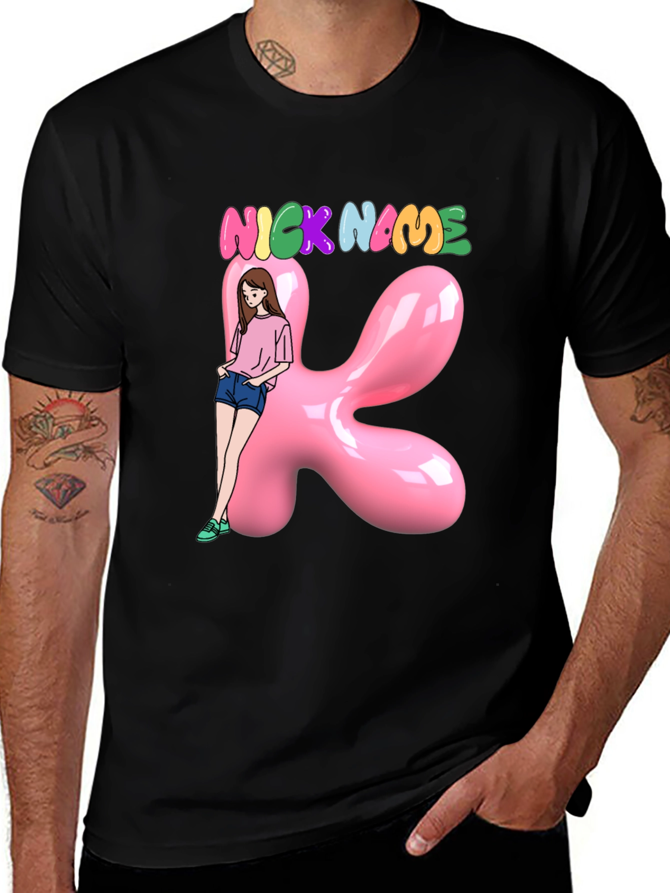Nickname Cartoon Girl Black T-Shirt