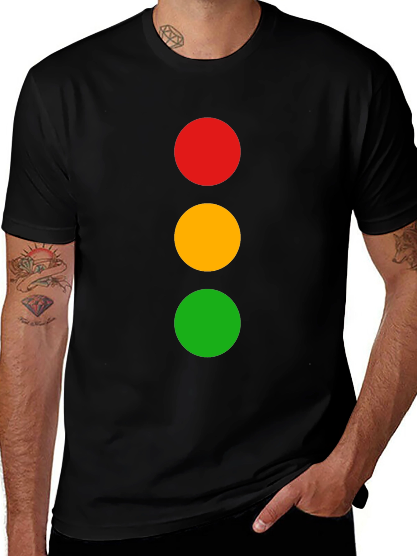 Variant 22 of Traffic Light T-Shirt - Black Cotton Crew Neck Tee