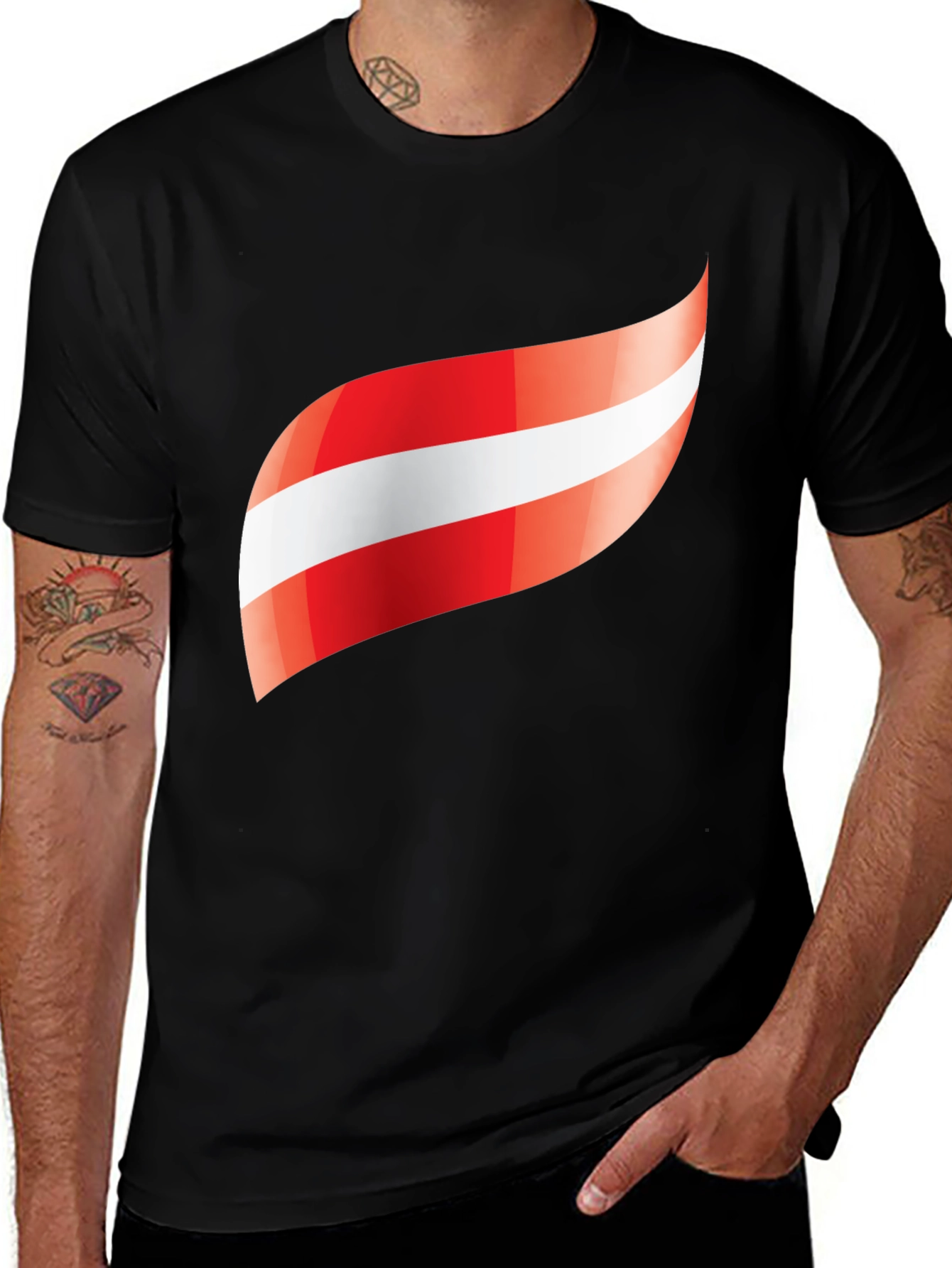 Austria Flag Graphic Tee - Black Cotton Blend T-Shirt
