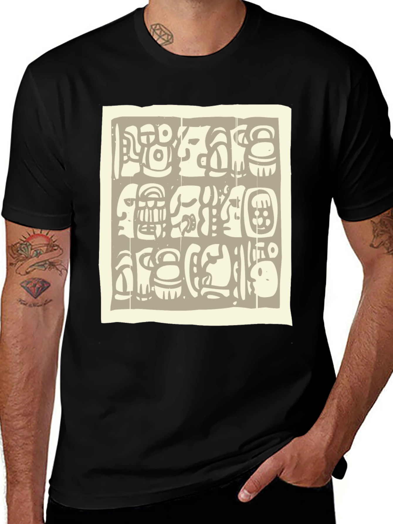 Variant 12 of Aztec Glyph Graphic Print Black T-Shirt