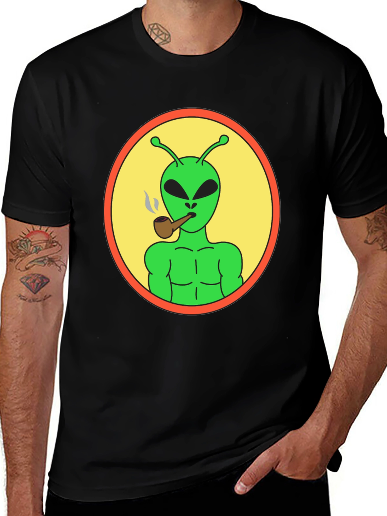 Variant 2 of Alien Smoking Pipe T-Shirt - Black