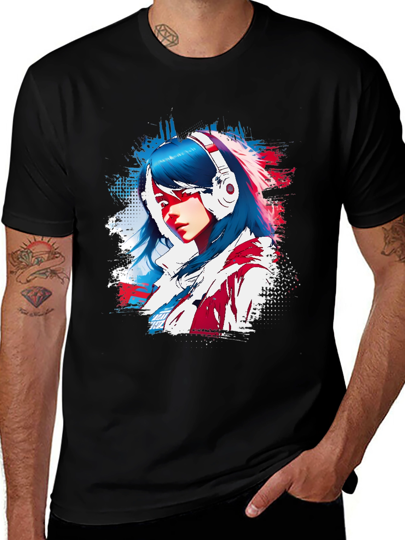 Anime Girl Graphic Print Black T-Shirt