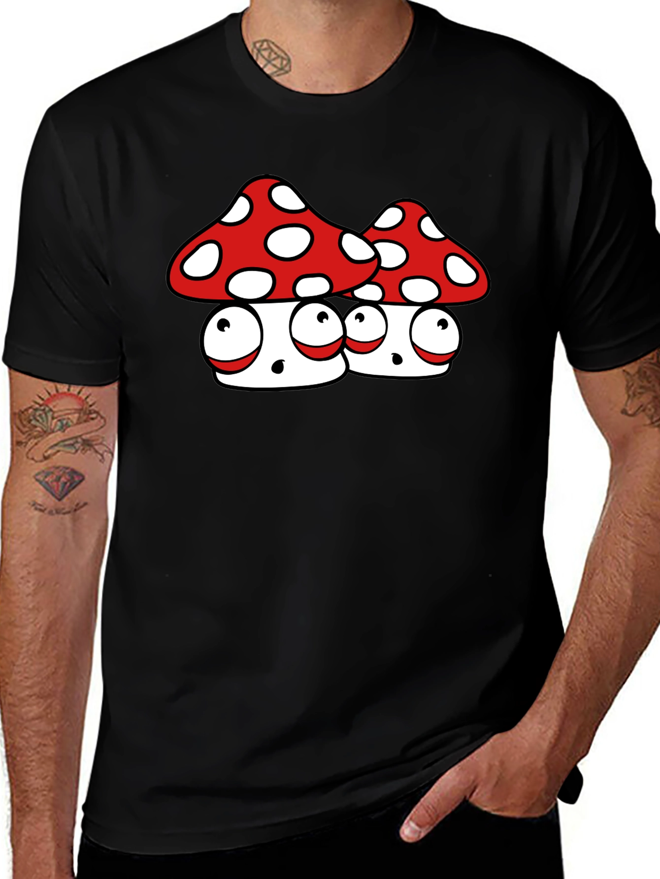 Variant 29 of Funky Mushroom Graphic Tee - Black Cotton Blend
