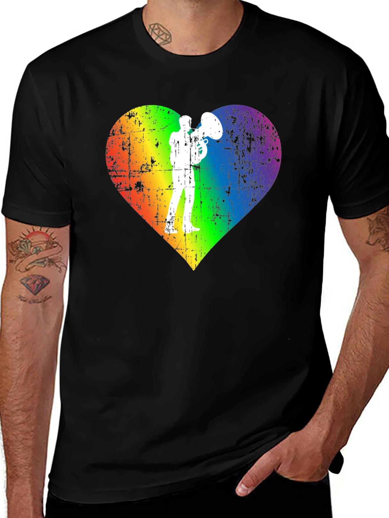 Variant 4 of Rainbow Heart Tuba Player Black T-Shirt