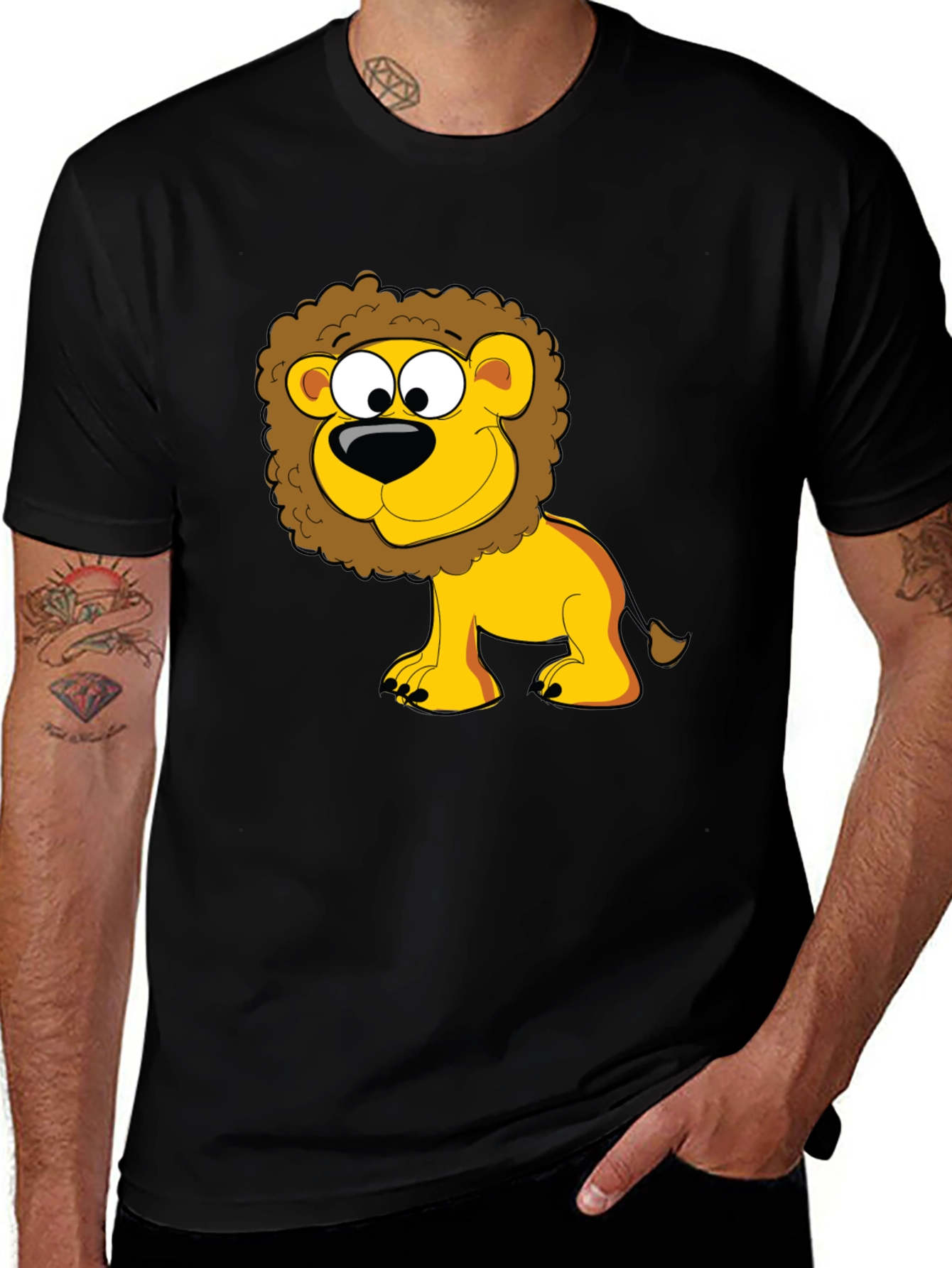 Variant 12 of Lion Cartoon Graphic Black T-Shirt