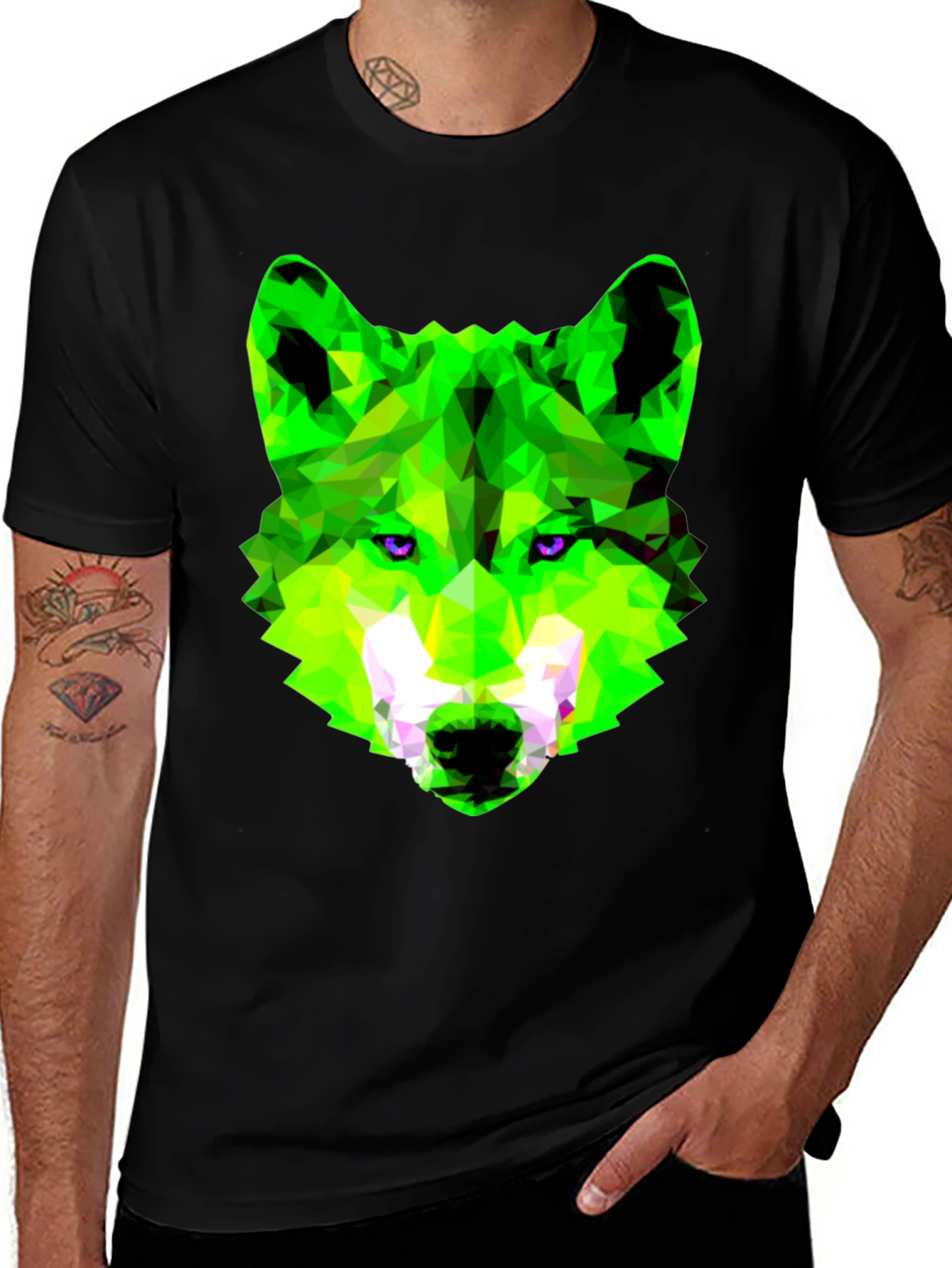 Variant 20 of Geometric Wolf Graphic Tee - Men's Black T-Shirt