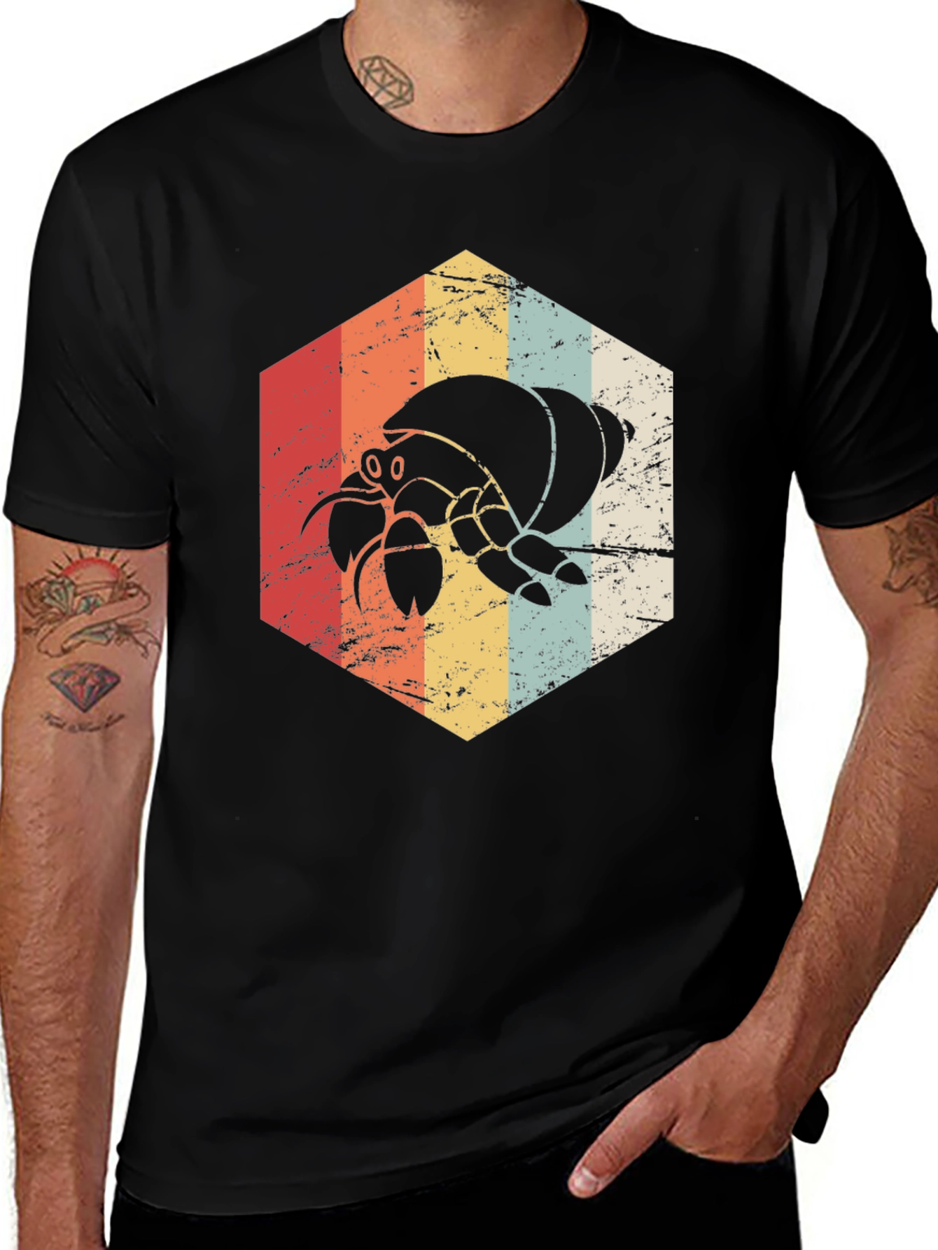 Variant 15 of Retro Hermit Crab Graphic Tee - Unisex Black T-Shirt