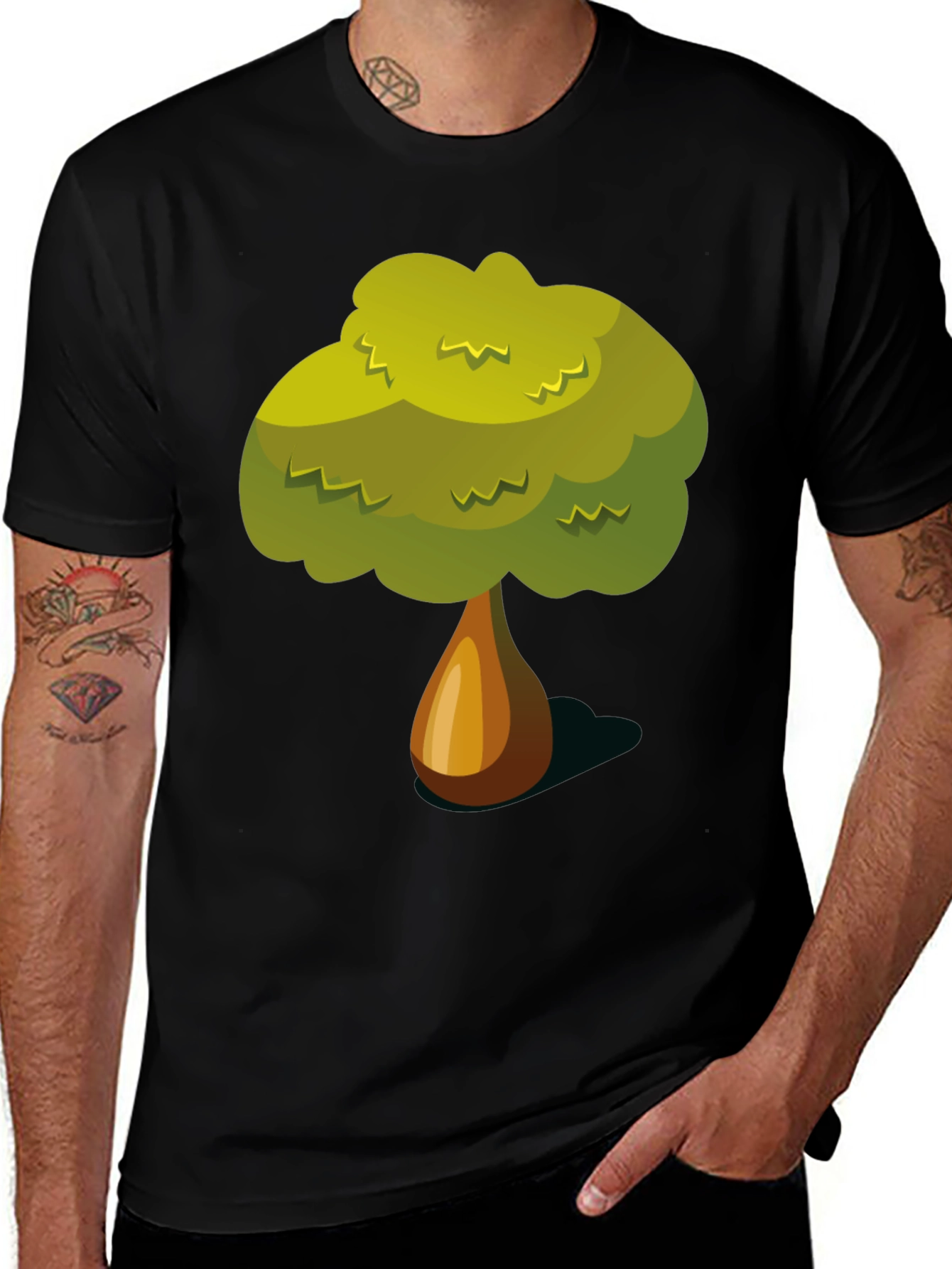 Variant 22 of Cartoon Tree Graphic Black T-Shirt