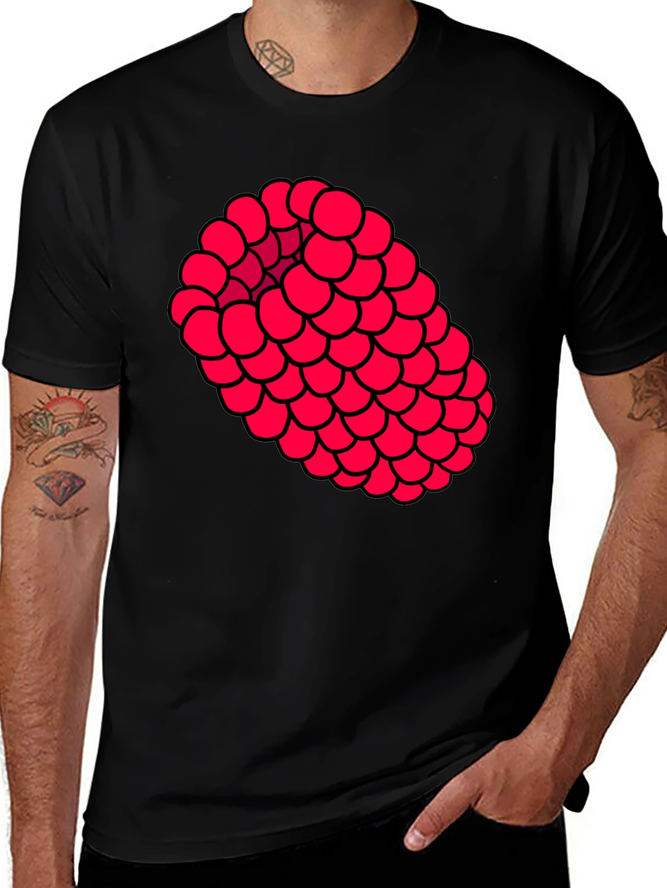 Variant 24 of Raspberry Graphic Tee - Casual Black T-Shirt