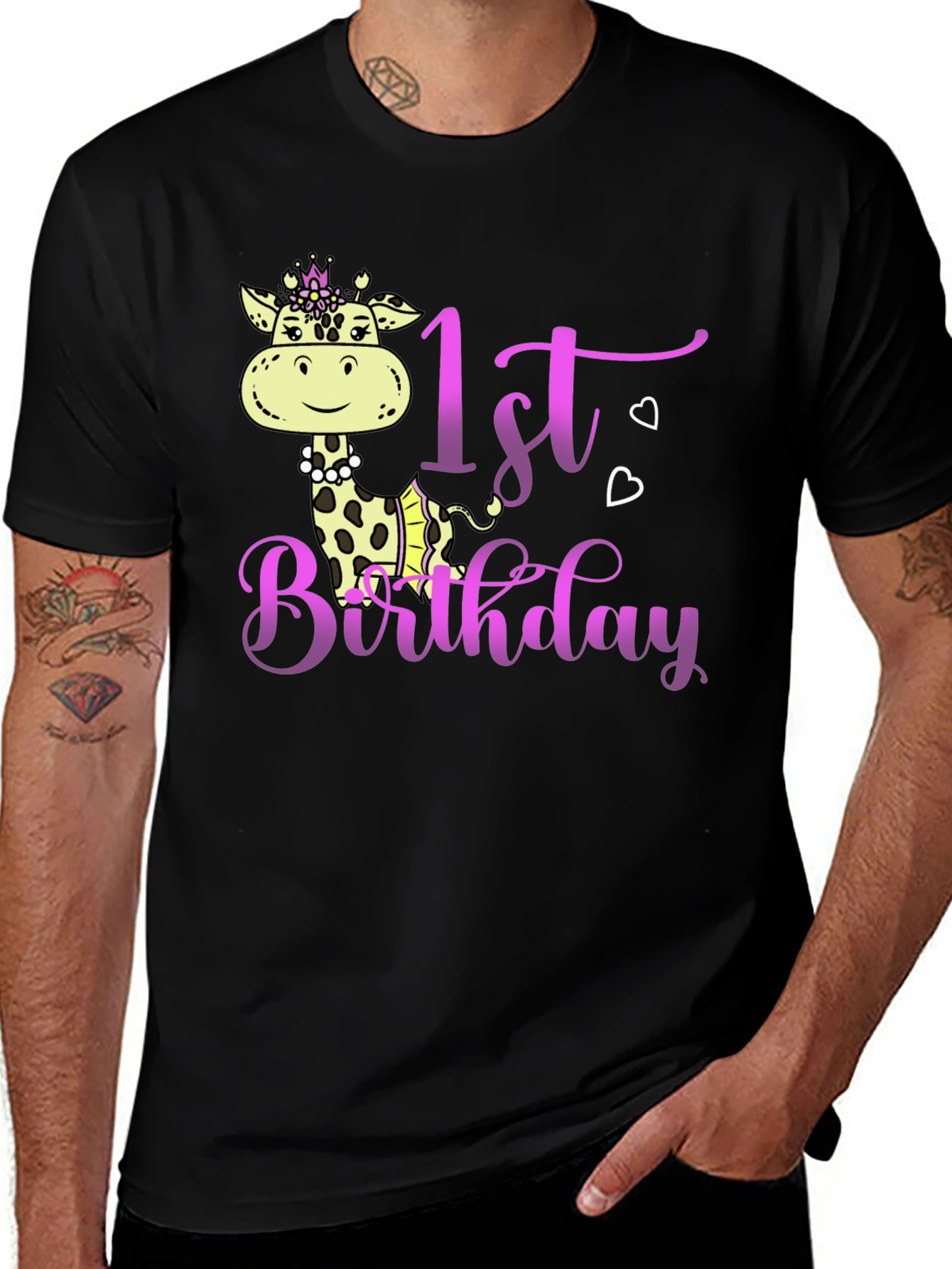 Cute 1st Birthday Giraffe Black T-Shirt