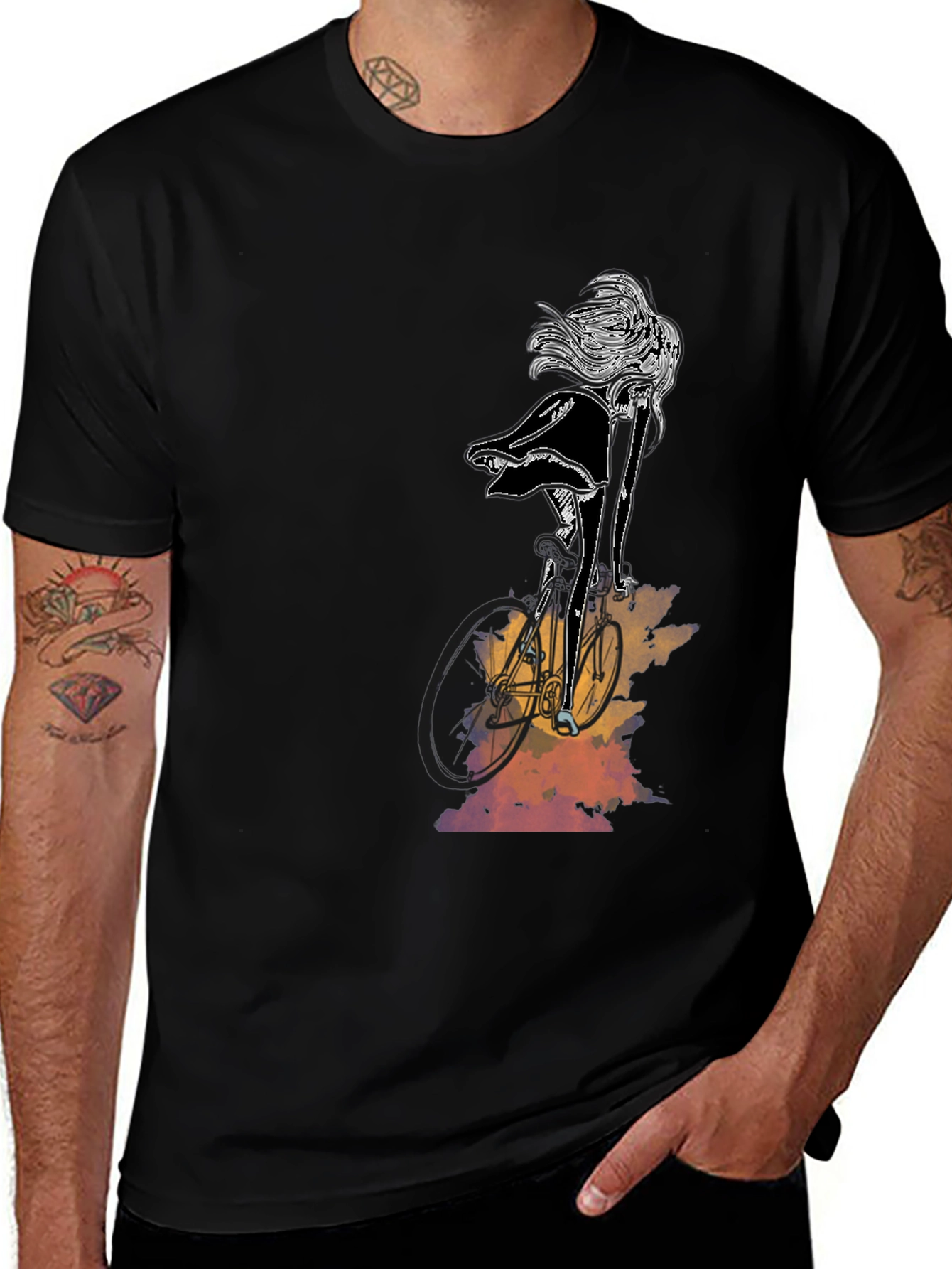 Variant 29 of Stylish Black Graphic Tee - Woman on Bike
