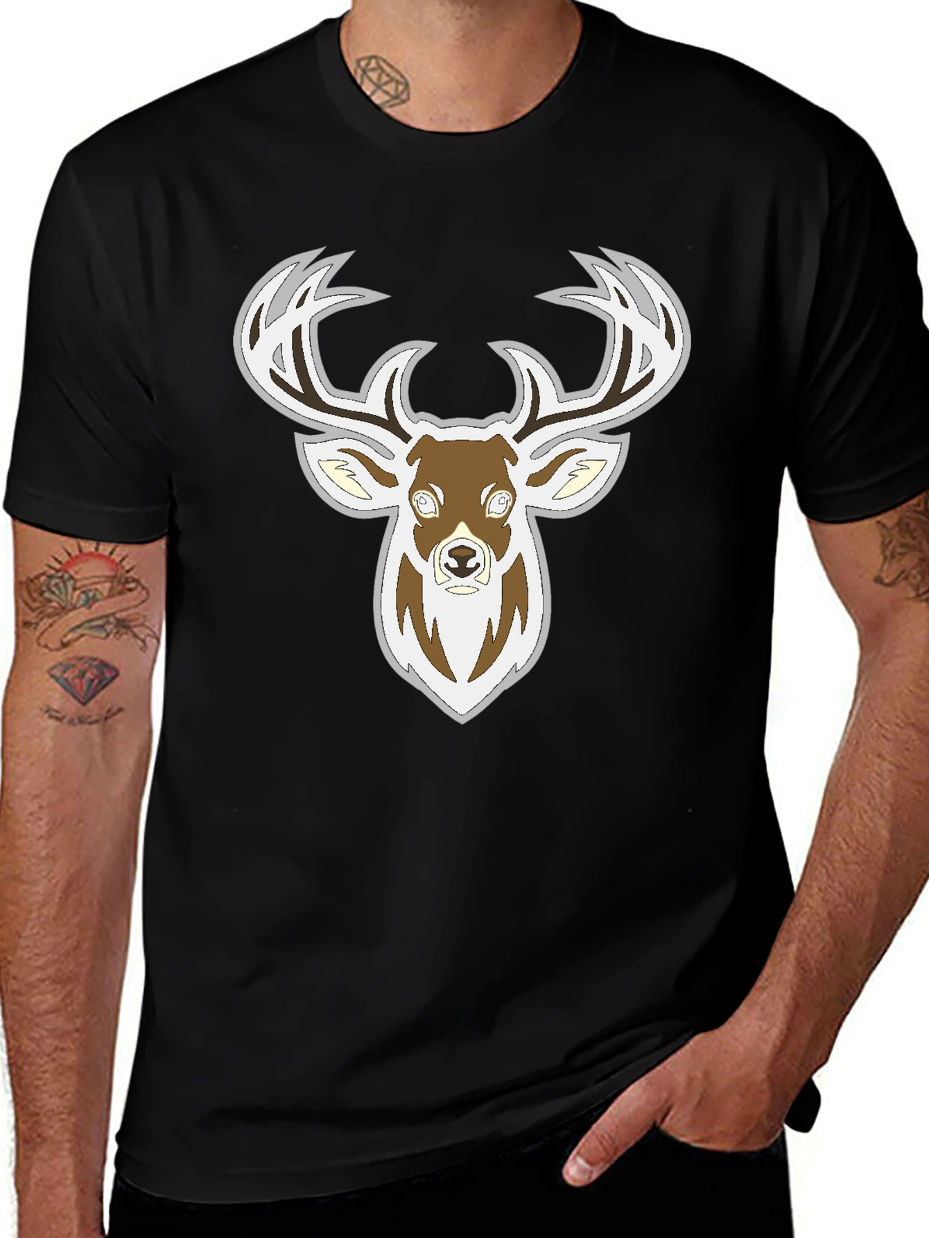 Variant 21 of Deer Graphic Black T-Shirt