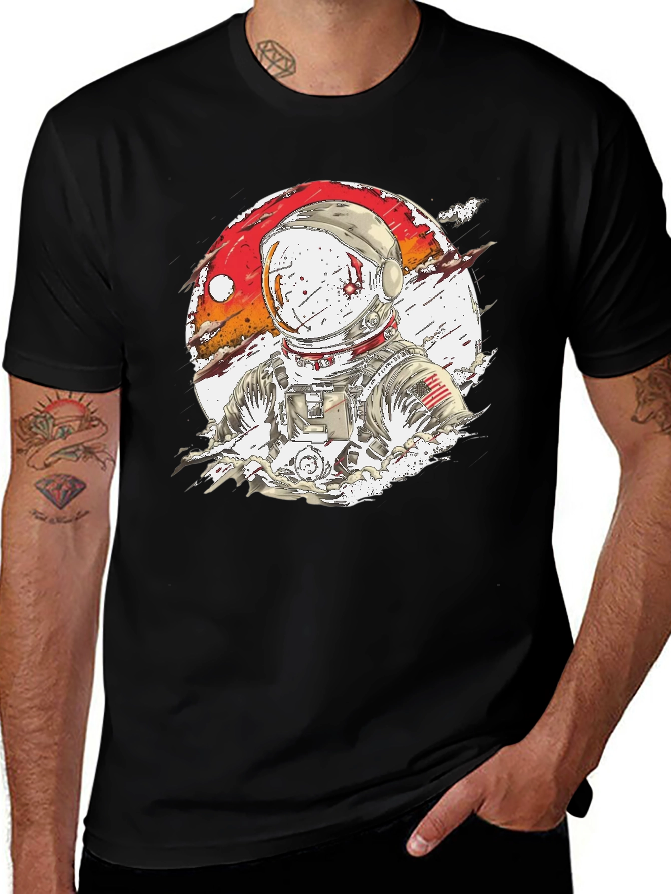 Variant 8 of Astronaut Graphic Print Tee - Men's Black T-Shirt