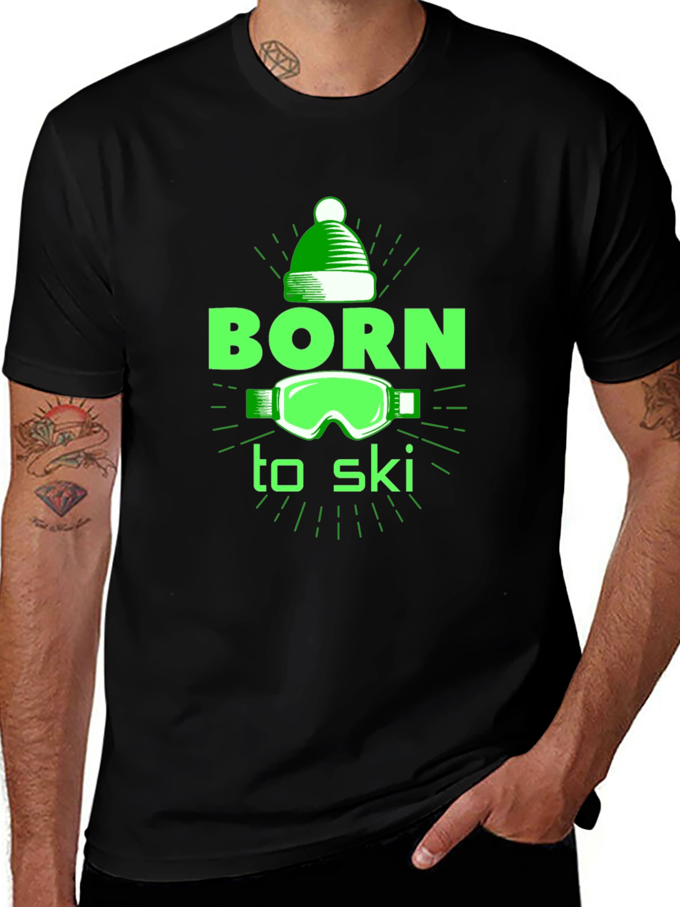 Variant 8 of Born to Ski Graphic Tee - Black Unisex T-Shirt