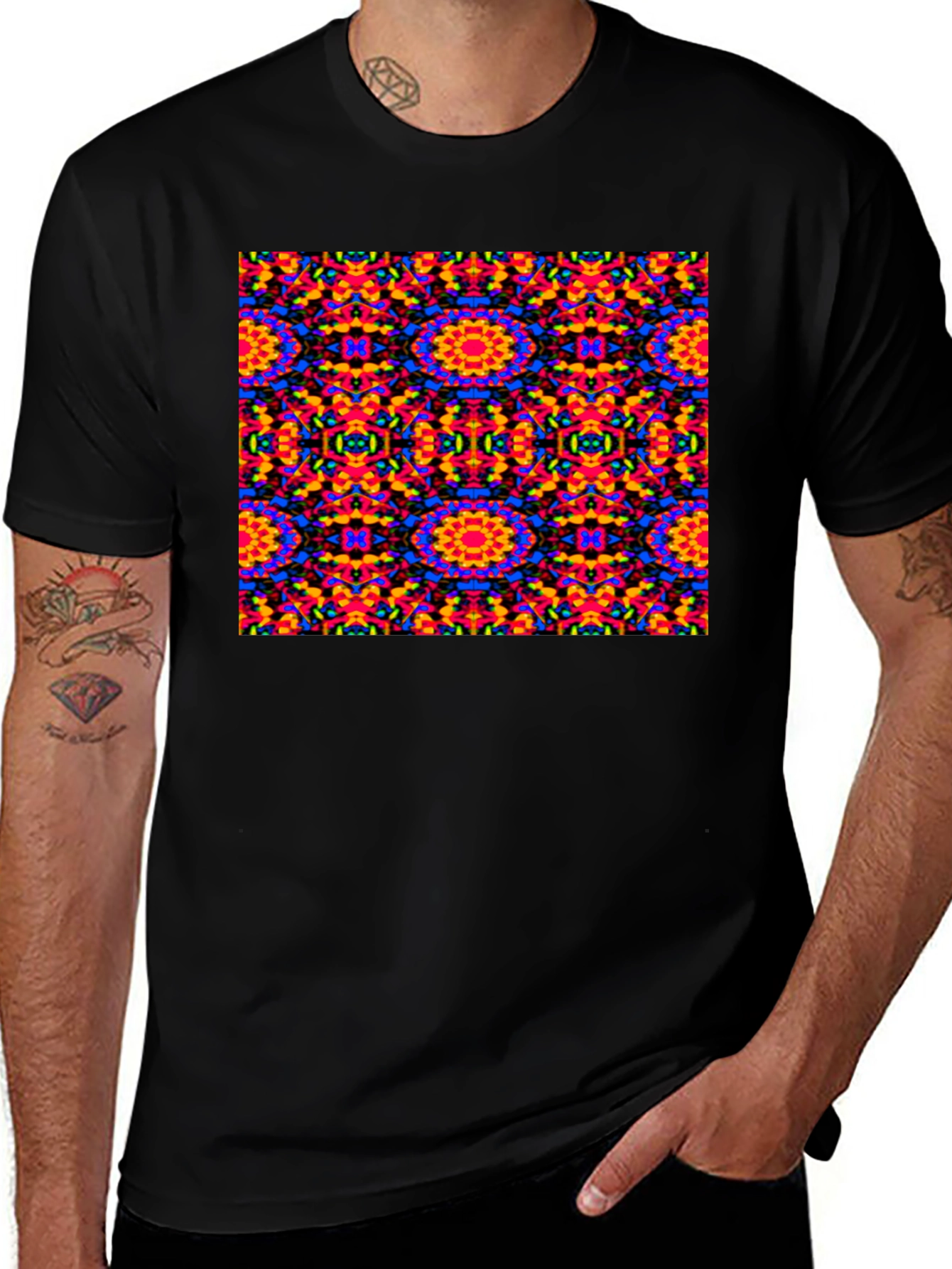 Variant 25 of Kaleidoscope Patterned Black T-Shirt