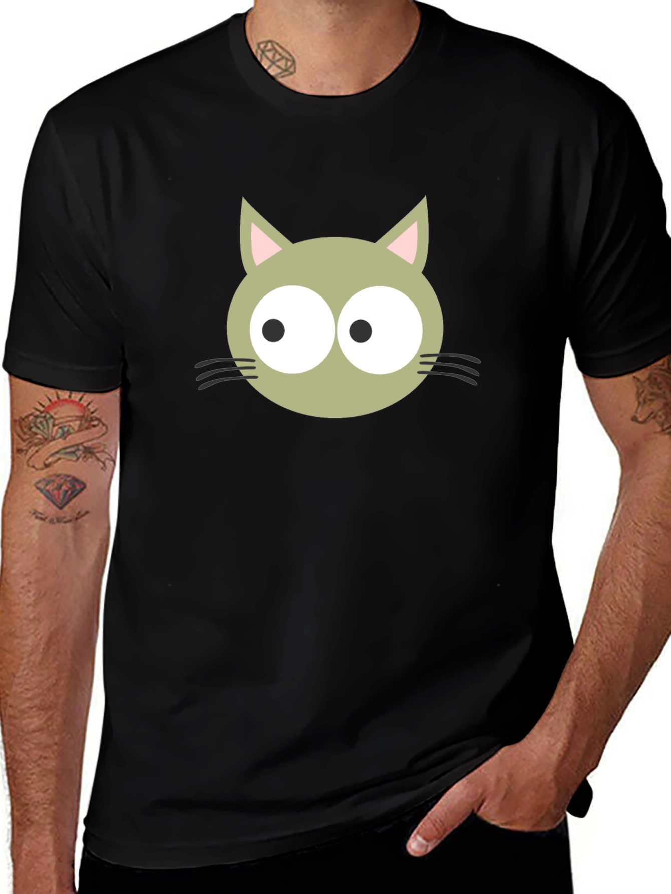 Variant 6 of Cartoon Cat Graphic Tee - Black Cotton Blend Shirt