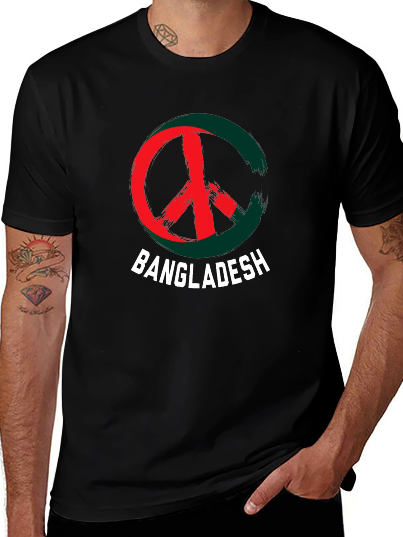 Bangladesh Peace Sign Graphic Tee - Men's Black T-Shirt