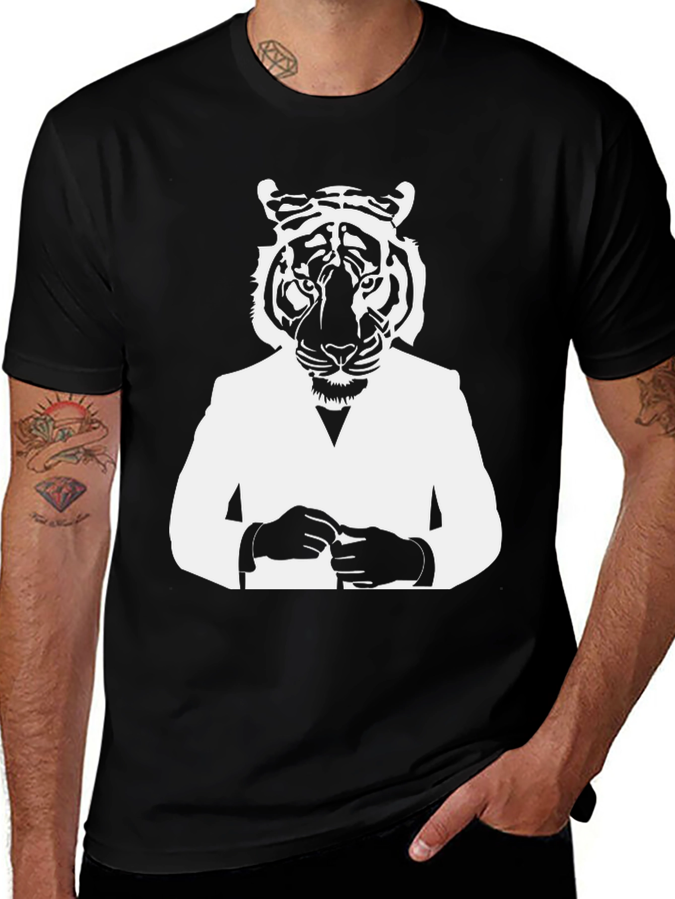 Variant 28 of Tiger Man Graphic Tee - Stylish Black T-Shirt