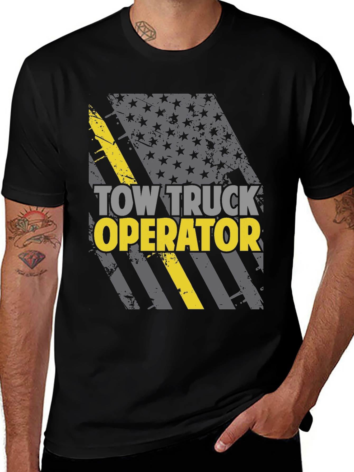 Variant 6 of Tow Truck Operator T-Shirt - American Flag Design