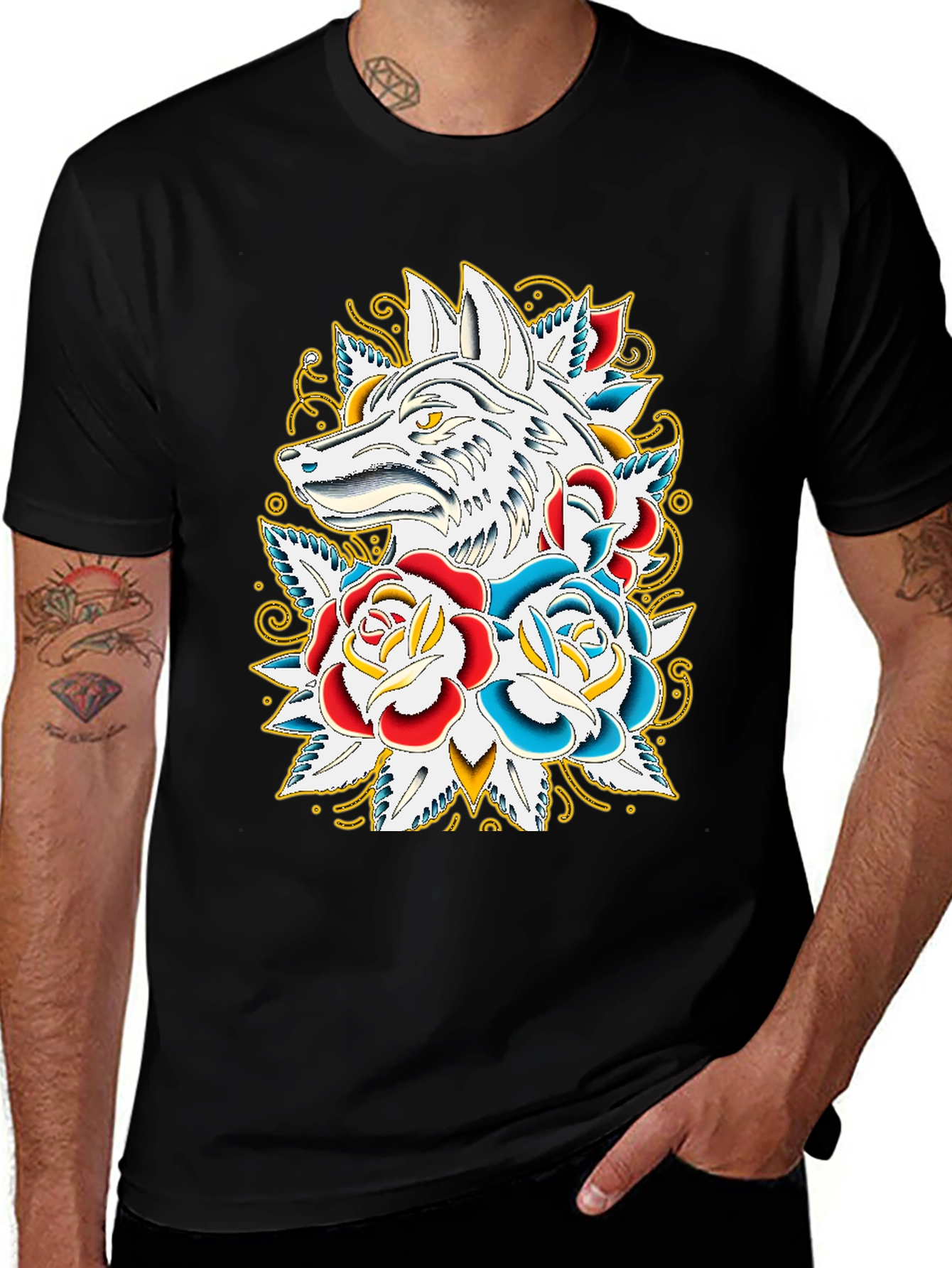 Variant 4 of Wolf & Roses Graphic T-Shirt - Black