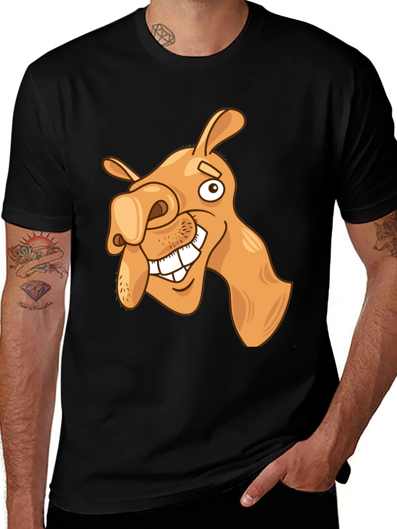Variant 8 of Funny Camel Cartoon Graphic Black T-Shirt