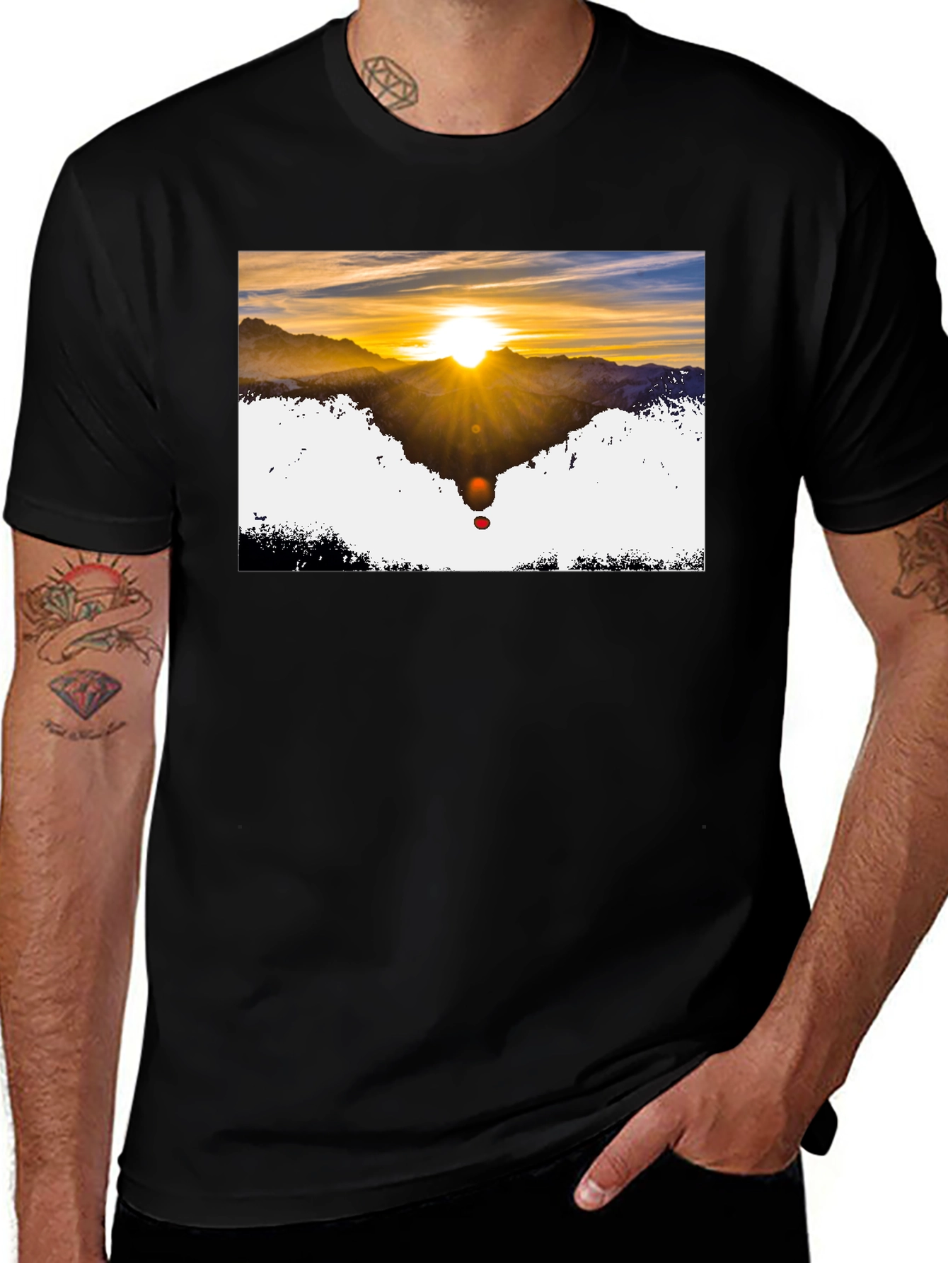Variant 16 of Sunset Mountain Graphic Tee - Stylish Black T-Shirt