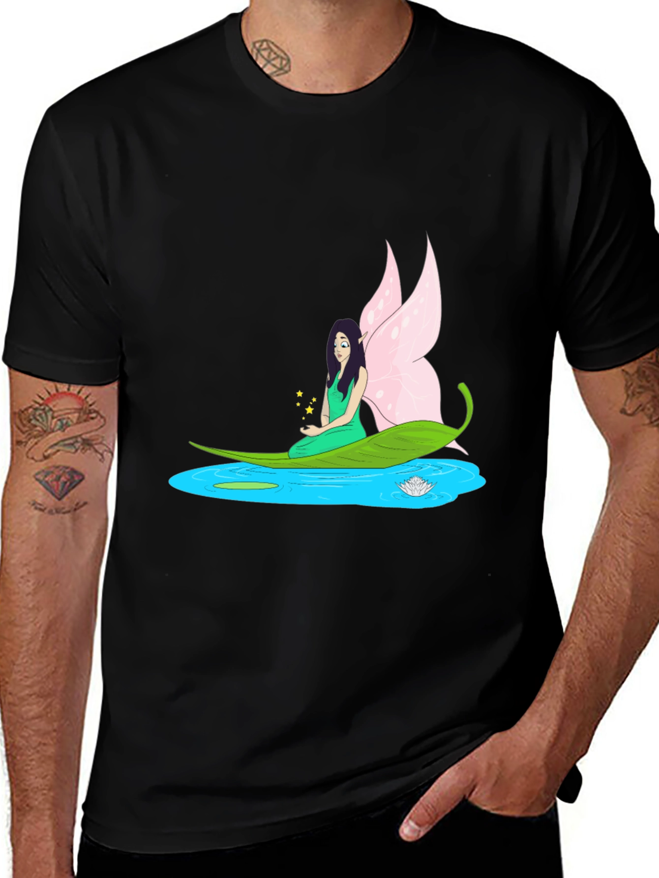 Variant 15 of Fairy Water Lily Leaf Boat Black T-Shirt