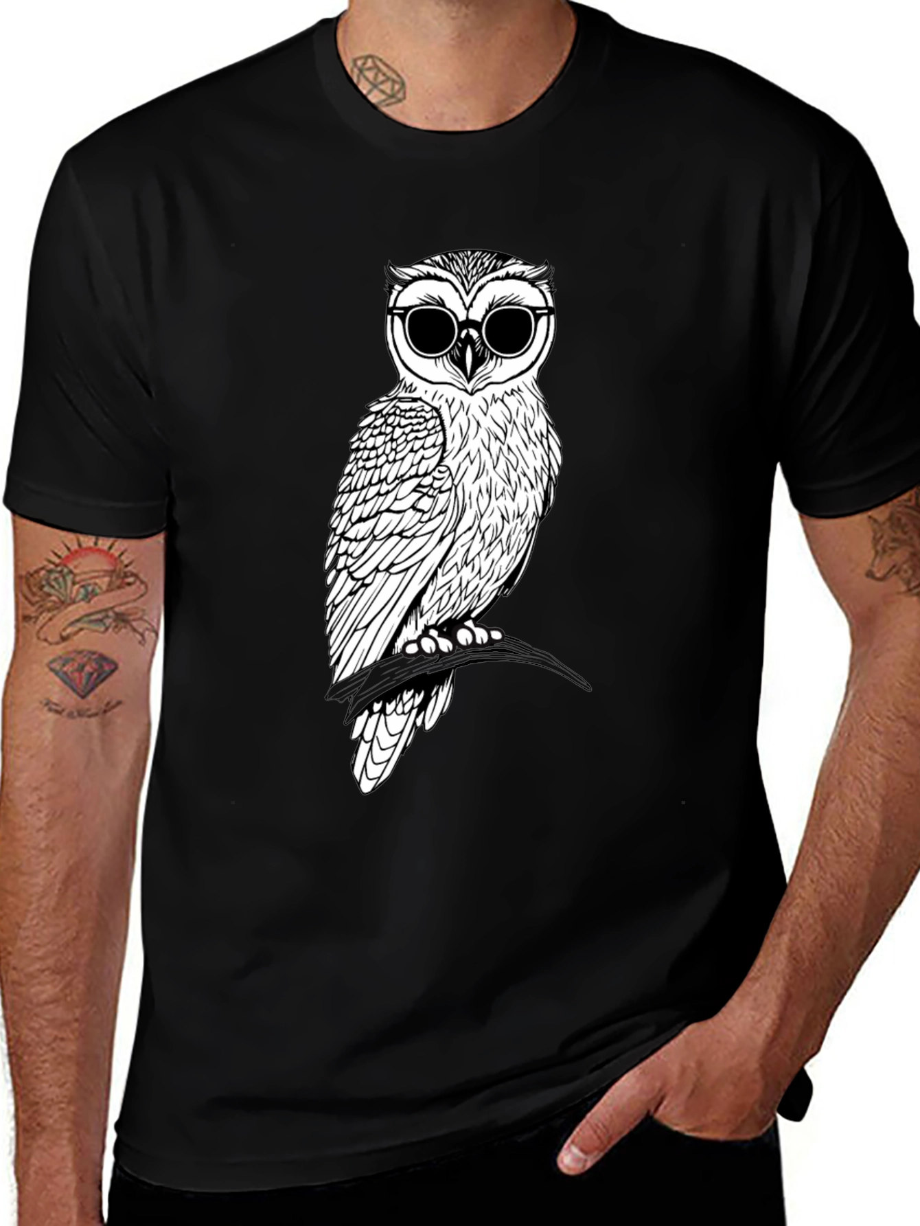 Variant 9 of Cool Owl Graphic Tee - Black Cotton T-Shirt