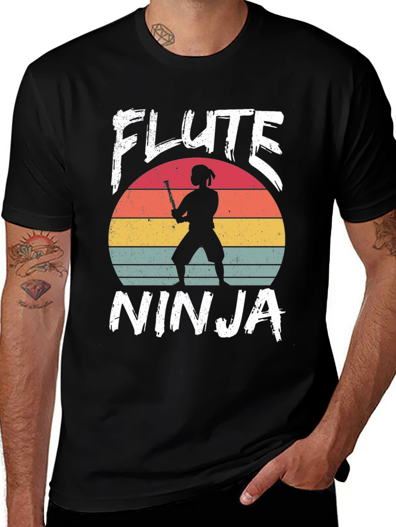 Variant 21 of Flute Ninja Graphic T-Shirt - Retro Music Tee