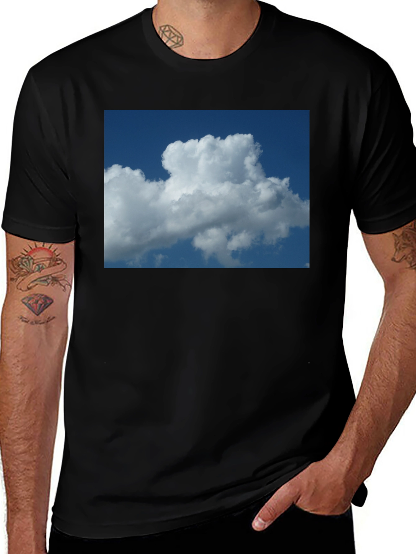 Variant 18 of Cloud Print Black Cotton T-Shirt