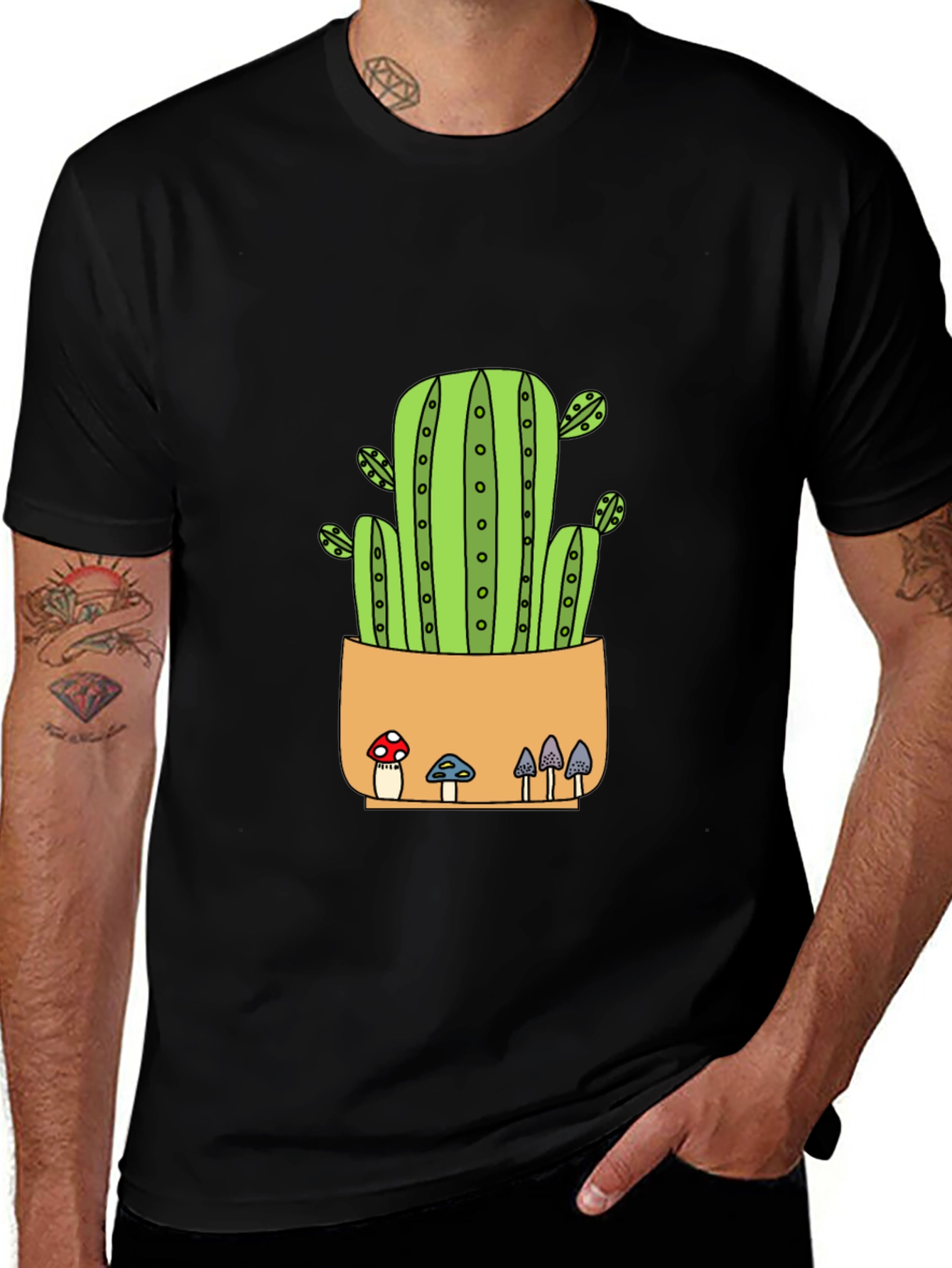 Variant 8 of Cactus & Mushrooms Graphic Tee - Black