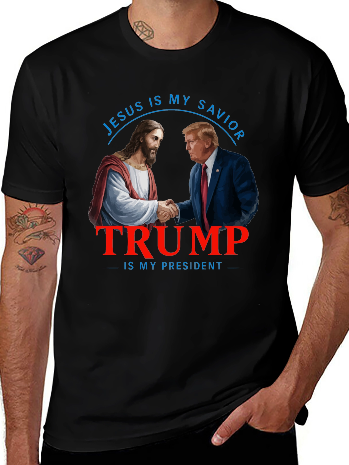 Variant 5 of Jesus & Trump T-Shirt: Savior and President