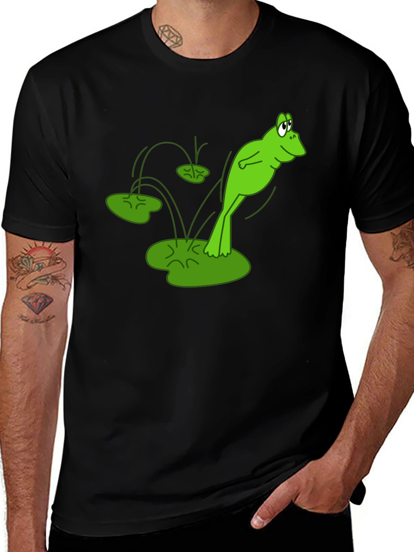 Variant 16 of Frog Jumping Lily Pads Graphic Tee - Black