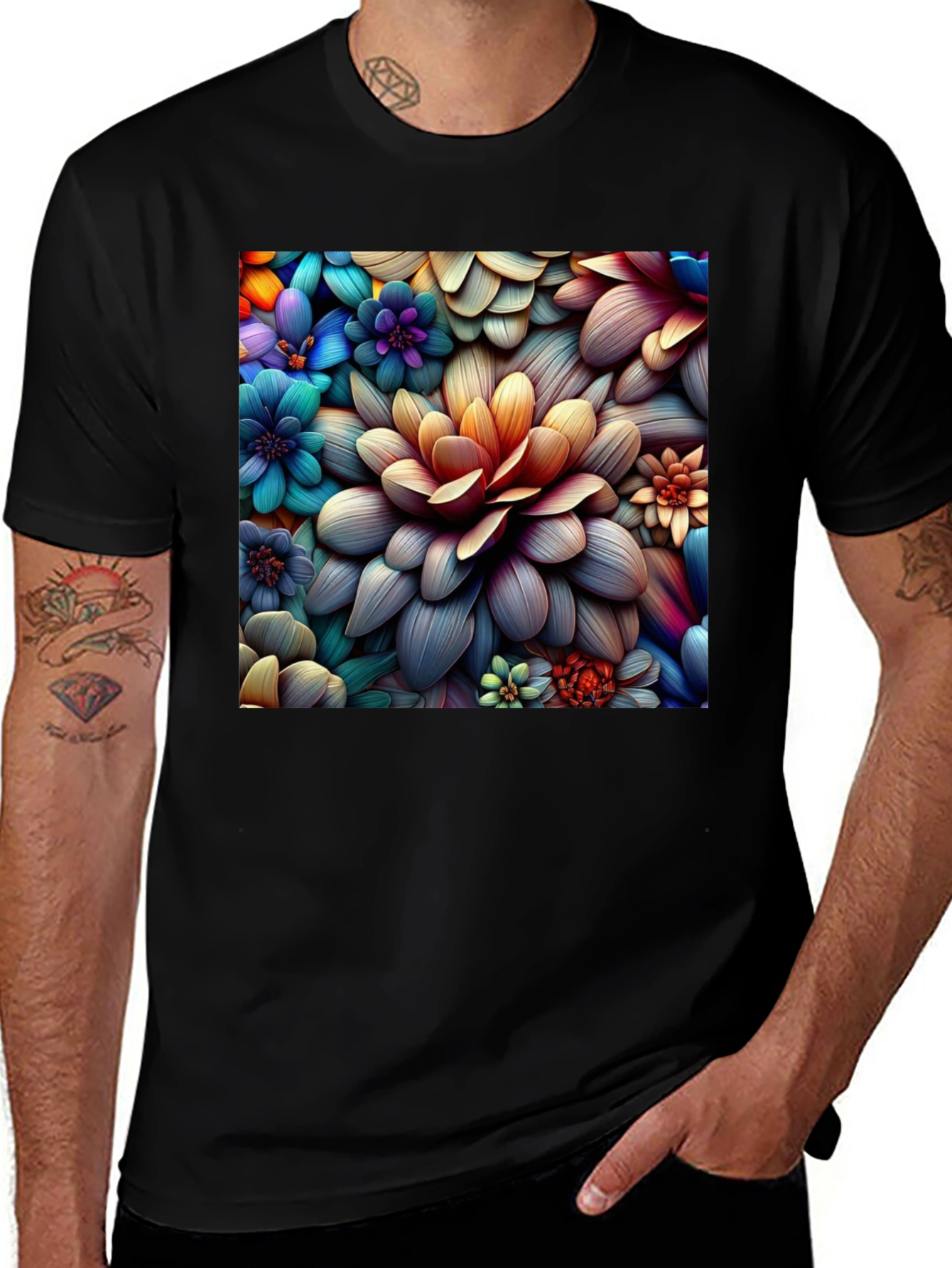 Variant 5 of Floral Print Black T-Shirt