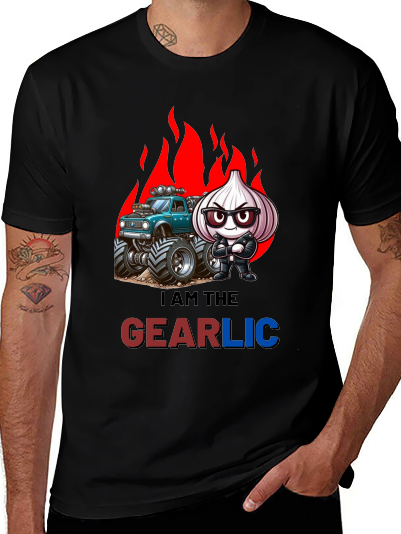 Gearlic T-Shirt: Monster Truck Garlic Pun Tee