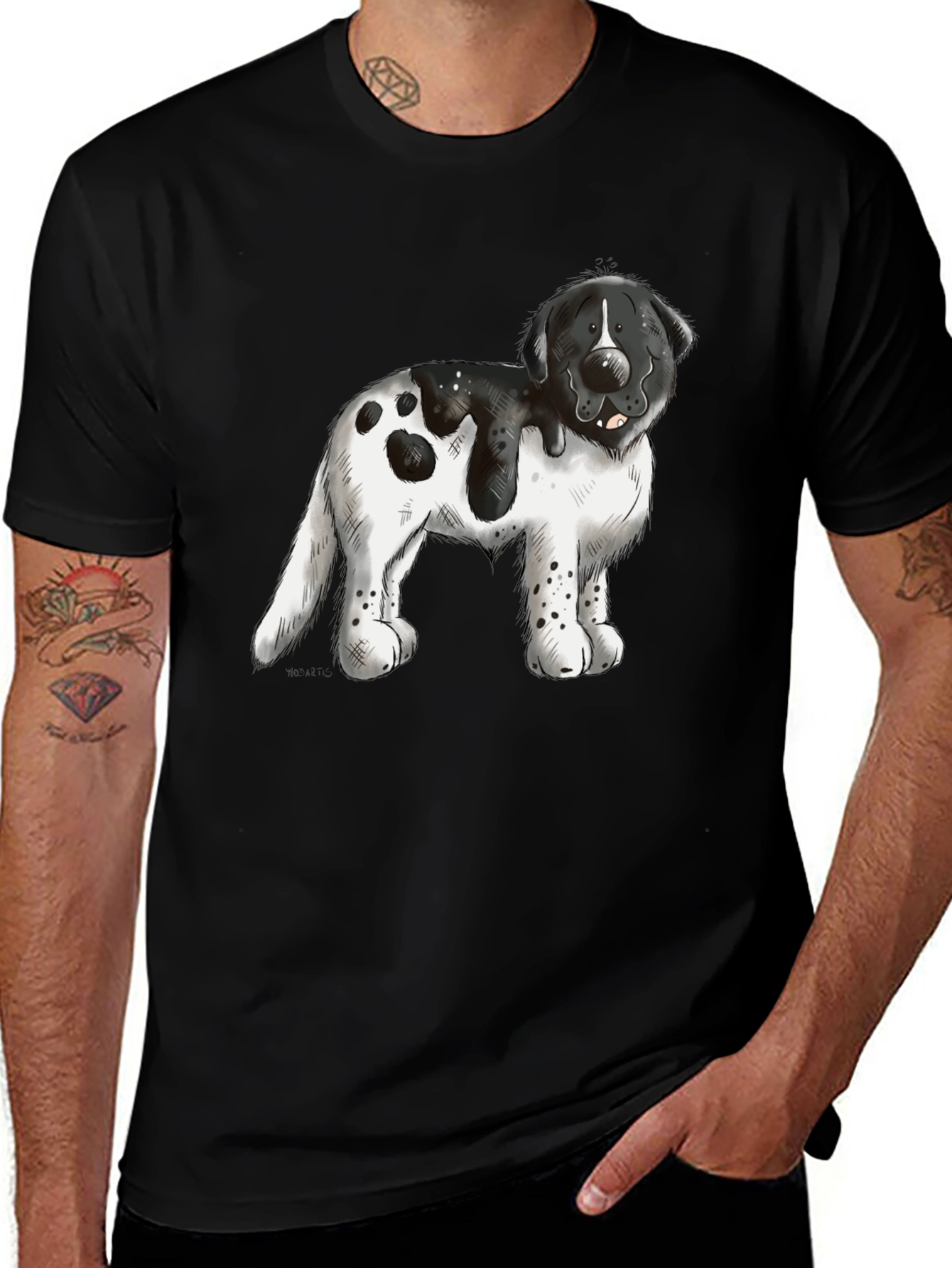 Dog Cartoon Graphic Black T-Shirt