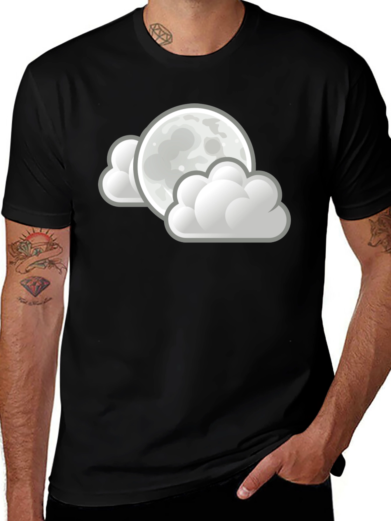 Moon and Clouds Graphic Black T-Shirt