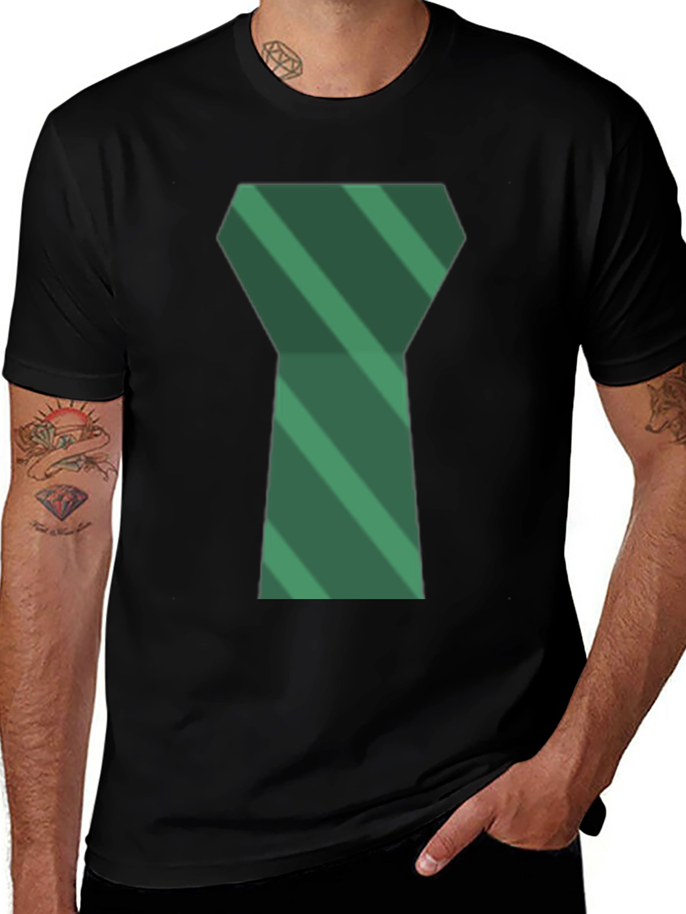 Variant 14 of Green Tie Graphic Men's Black T-Shirt
