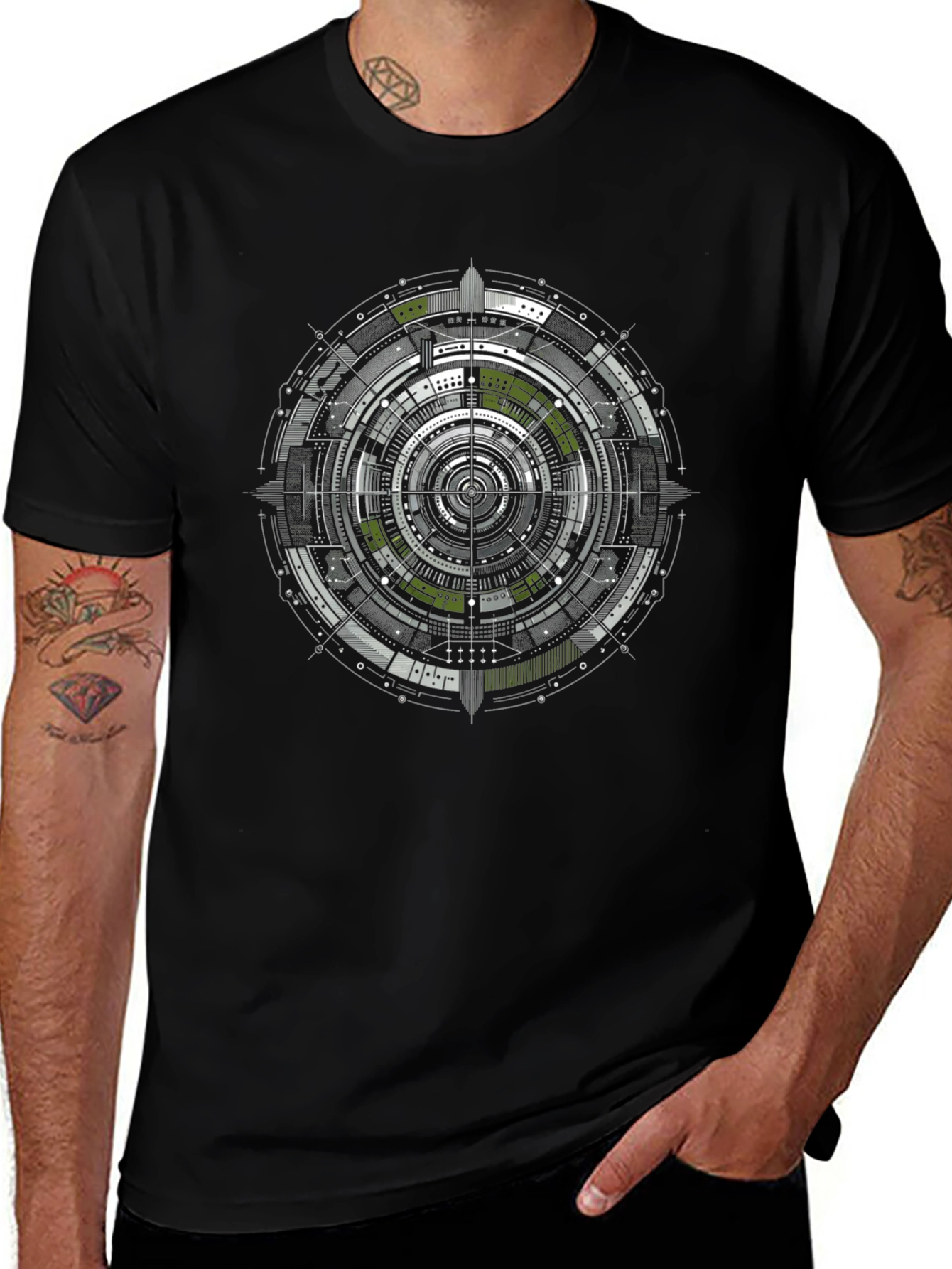 Variant 6 of Geometric Tech Circle Graphic Black T-Shirt