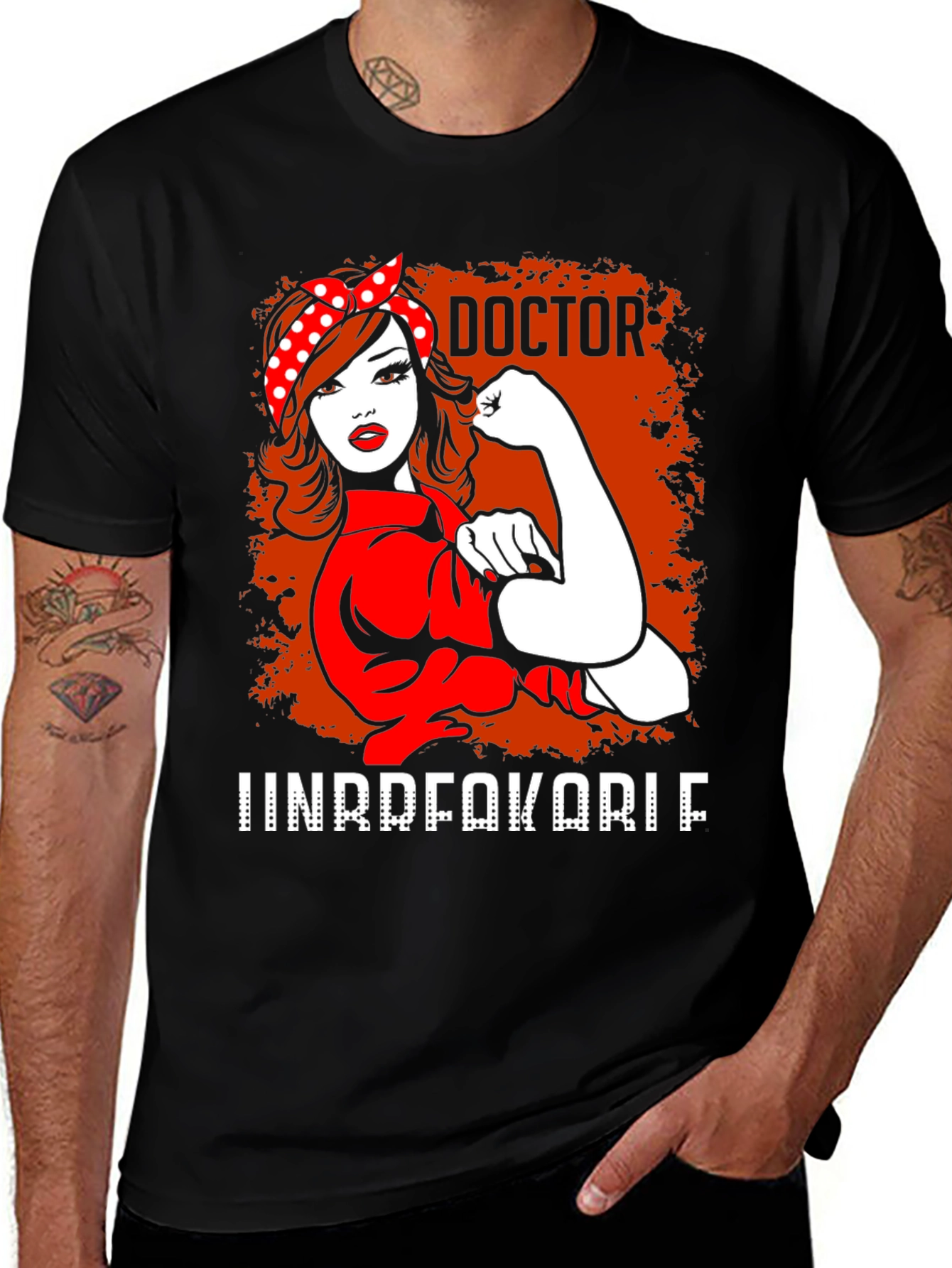 Black Doctor Unbreakable T-Shirt - Rosie the Riveter Style main image