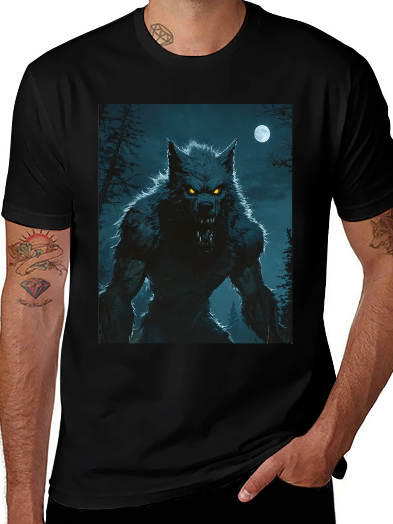 Variant 3 of Werewolf Graphic T-Shirt - Men's Black Tee