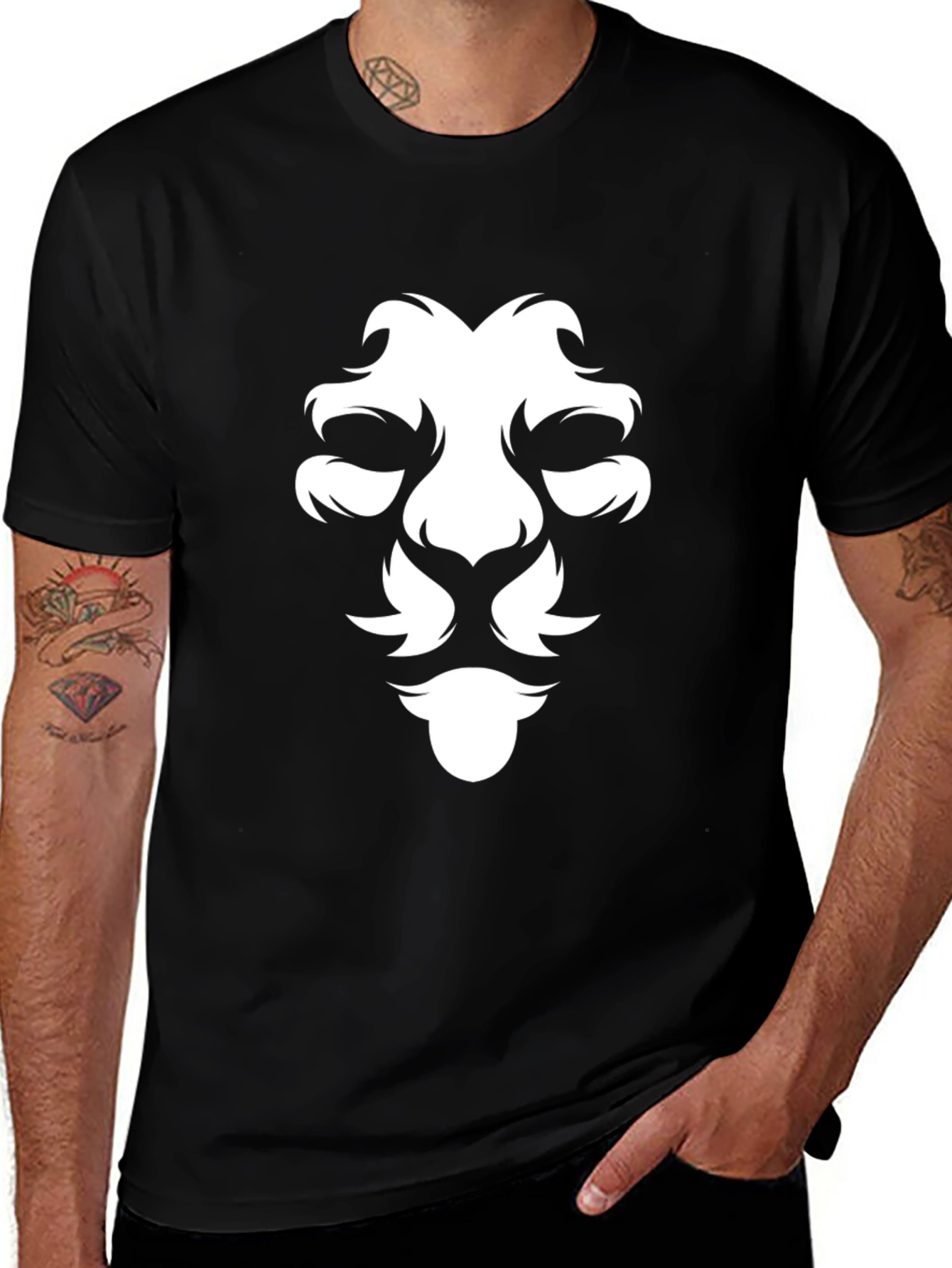 Variant 26 of Lion Face Graphic Tee - Bold Black Cotton T-Shirt