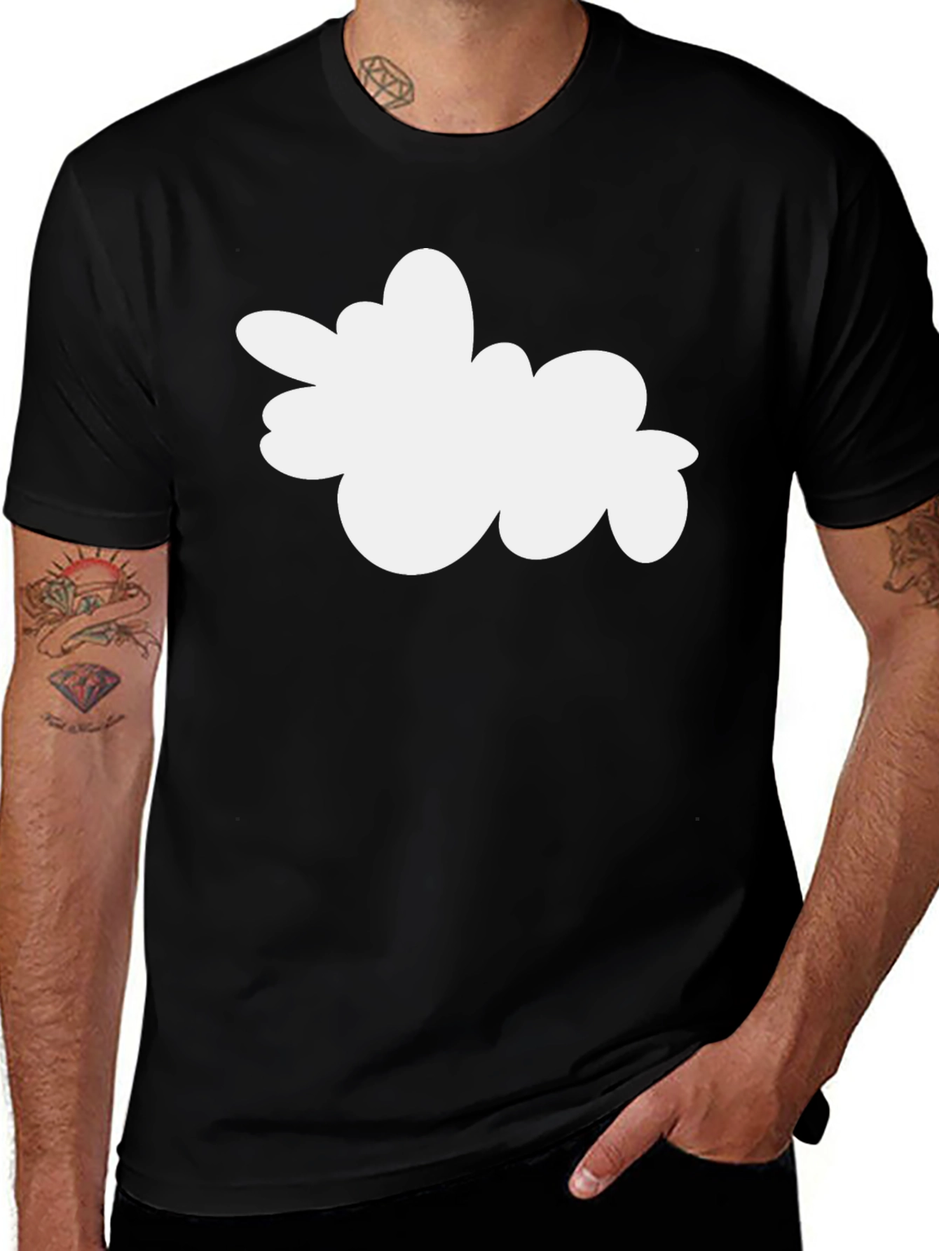 Variant 21 of Black T-Shirt with White Cloud Design